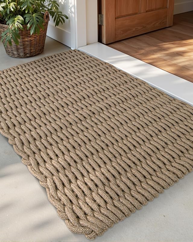 DEXI Jute Door Mat 24x36, Woven Mat for Covered Outside Entry, Light Taupe | Handmade Natural Fiber, Braided Entryway Rug, Non‑Slip Trap Dirt, Indoor & Covered‑Outdoor Mat, Farmhouse Home Decor, Patio