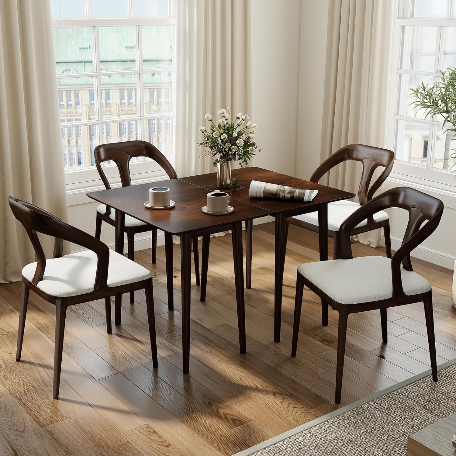 Giantex Dining Table for 2-4, 34" Rectangular Dinner Table with Solid Rubber Wood Frame, Space-Saving Kitchen Table for Small Space, Apartment, Living Room, Home Office (Walnut)