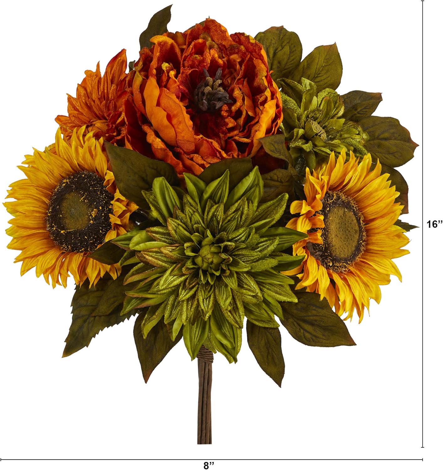 Nearly Natural 16in. Peony, Dahlia and Sunflower Artificial Flower Bouquet (Set of 2)