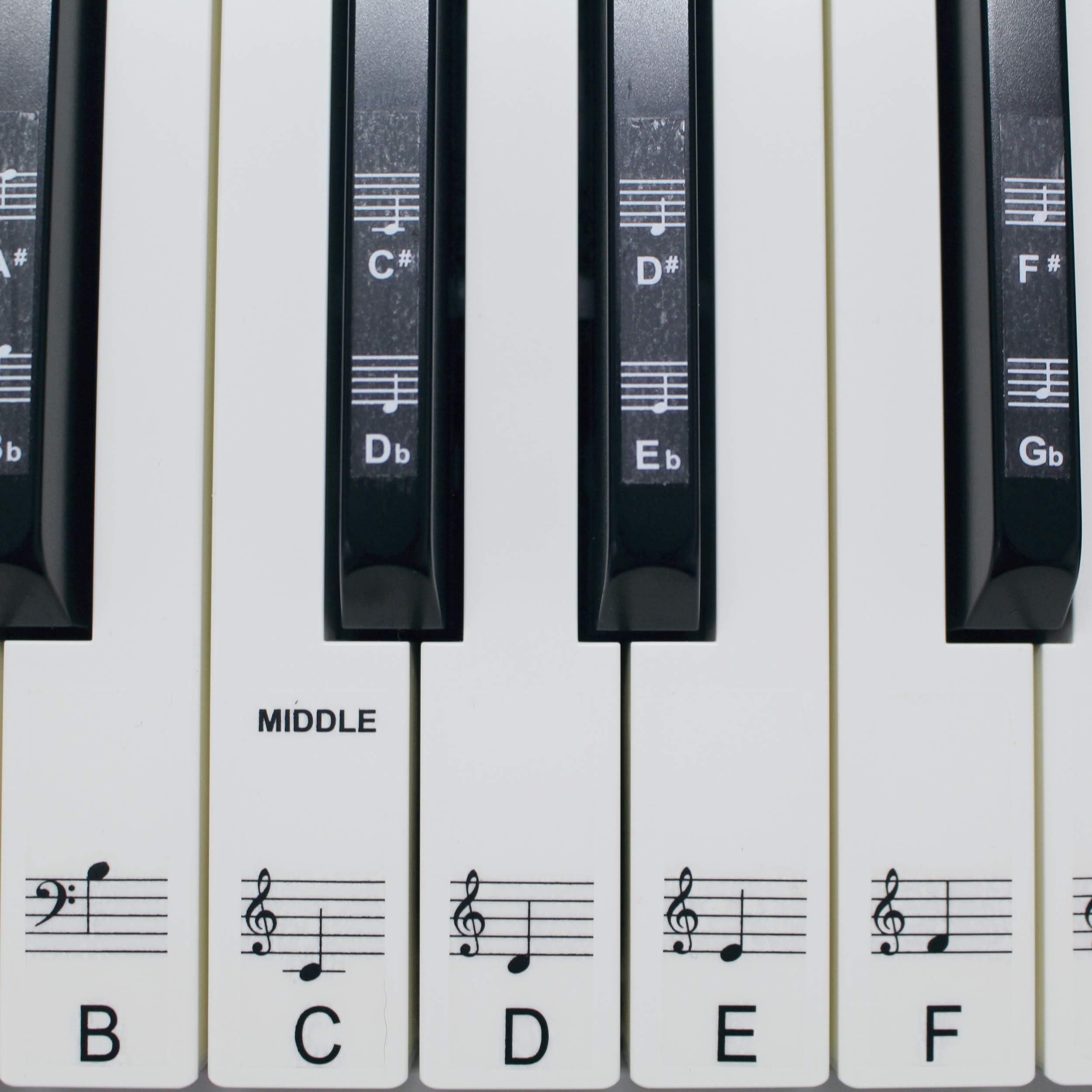 Keyboard or Piano Stickers up to 61 KEY SET for the black and white keys, LAMINATED, ULTRA THIN PSBW 61