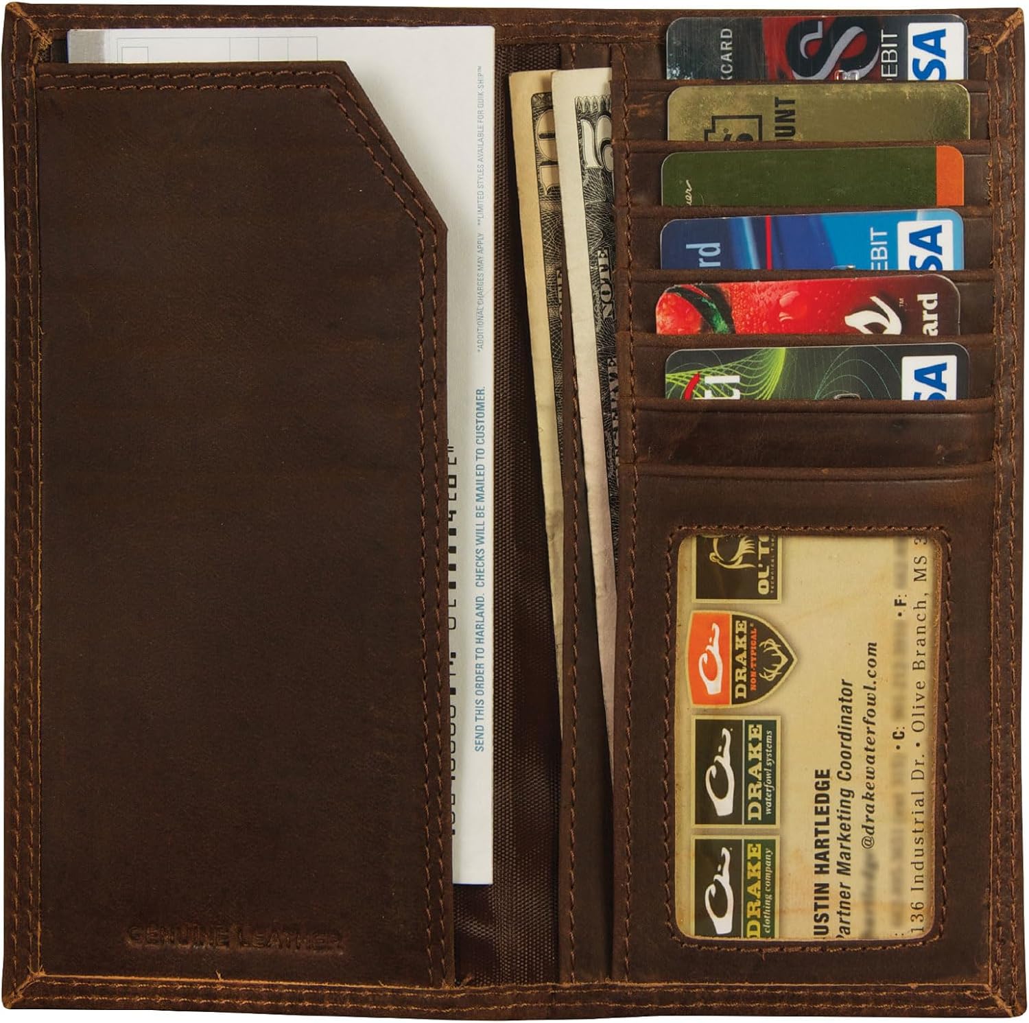 Drake Waterfowl Unisex Durable Full Grain Leather Checkbook Wallet image 2