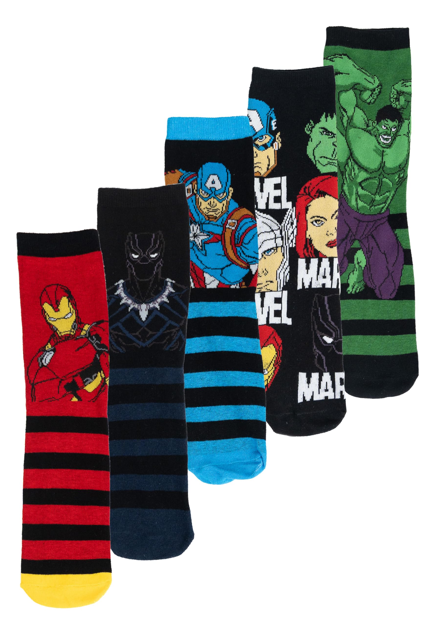 United Labels Skarpety męskie Marvel – Black Panther, Iron Man, Captain America, Hulk itp. Męskie pończochy do sneakersów 40-45 (5 sztuk), wielokolorowa, 40-45 EU