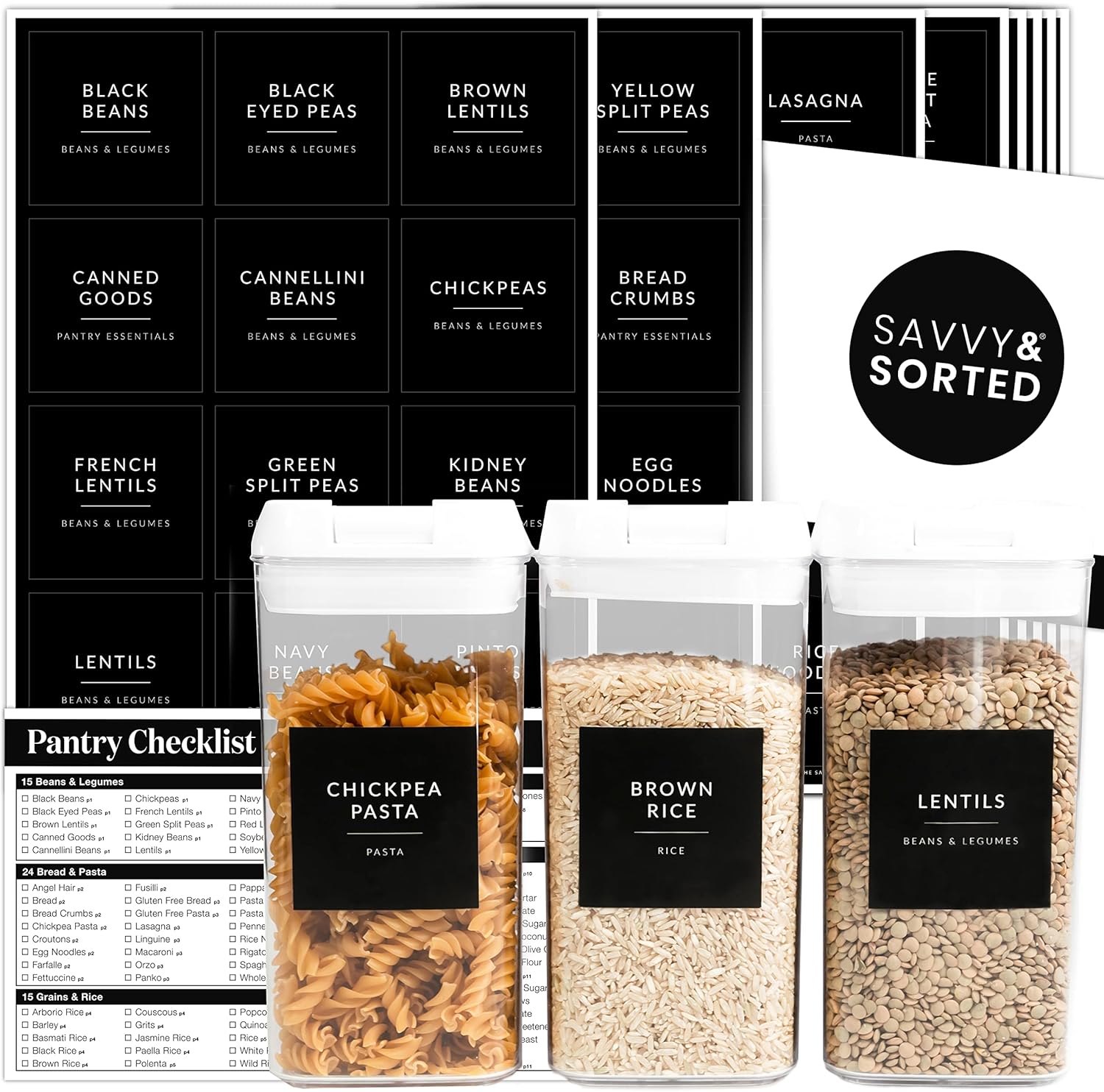 Black Pantry Labels for Food Containers 180 Food Labels for