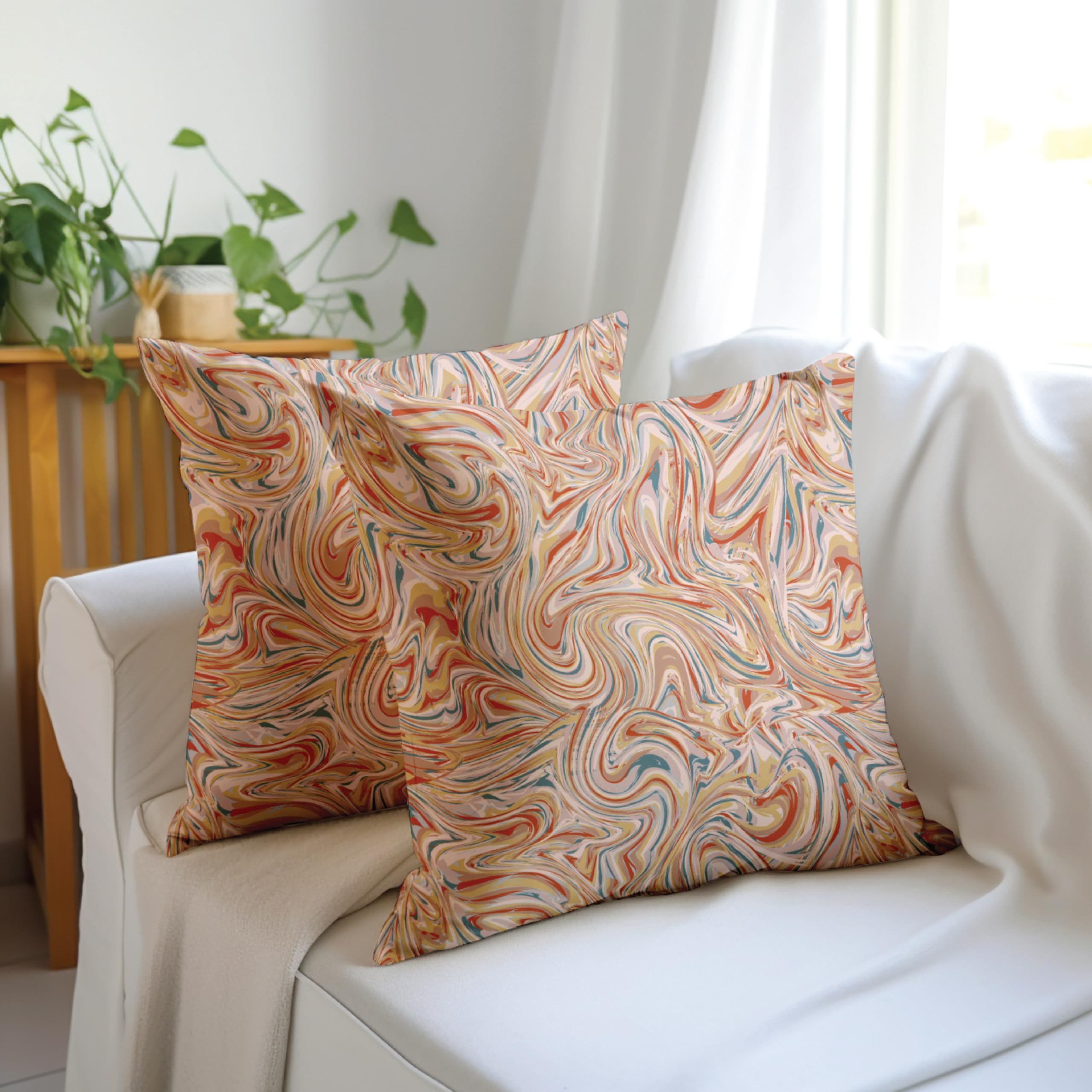 Taie d'oreiller carrée pour chaise et lit au motif marbre pêche