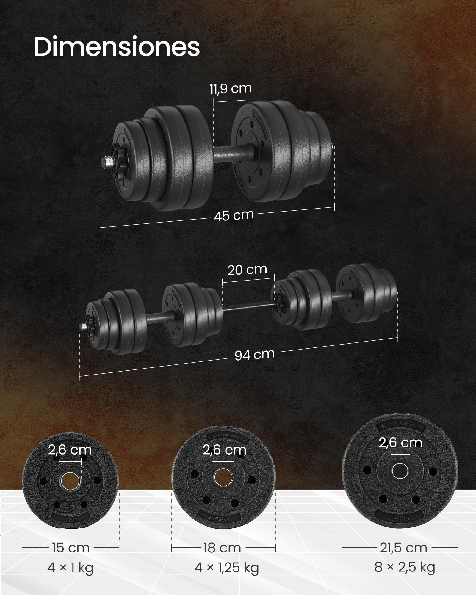 SONGMICS Mancuernas 2 en 1, Juego de Barra Corta, con Tubo de Conexión de Acero, Entrenamiento, Fitness, Levantamiento de Pesas para Casa, Gimnasio