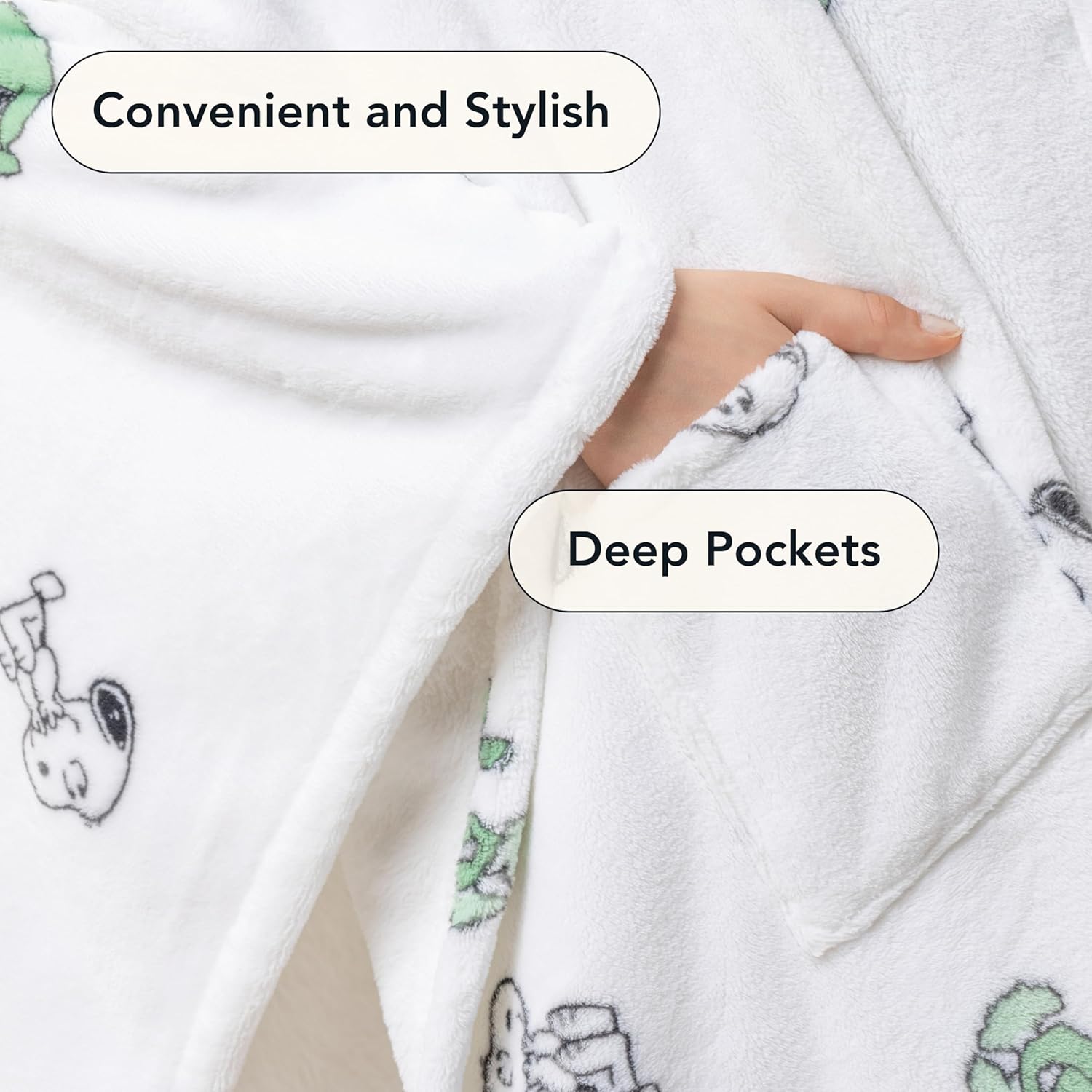 Berkshire Peanuts® Wearable Throw – Snoopy Print PrimaLush™ Plush Shawl Blanket, 58" x 64"