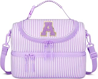 CLOUDWINDS Kids Double Decker Lunch Bag for Girls - Personalized Initial Insulated Cooler Lunch Box