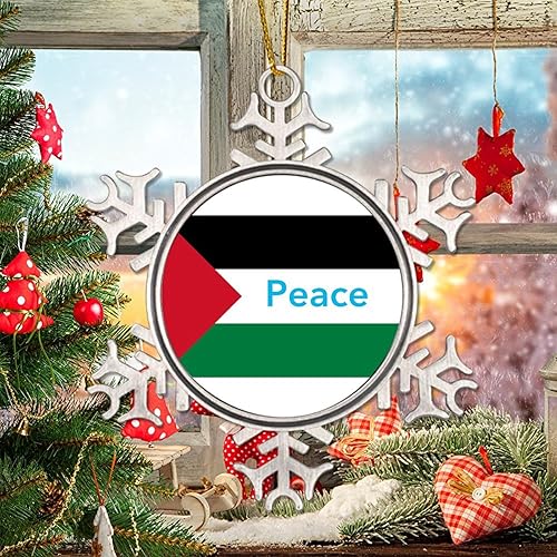 Miniatura 6 de Adornos de metal para árbol de Navidad, bandera de Palestina, adorno de paz, palestina, copo de nieve de metal, adornos de Navidad con decoraciones