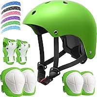 Vista 8 de Juego de casco de bicicleta para niños, casco ajustable para niños de 2-3-5-8-14 años, juego de almohadillas para niños pequeños con rodilleras