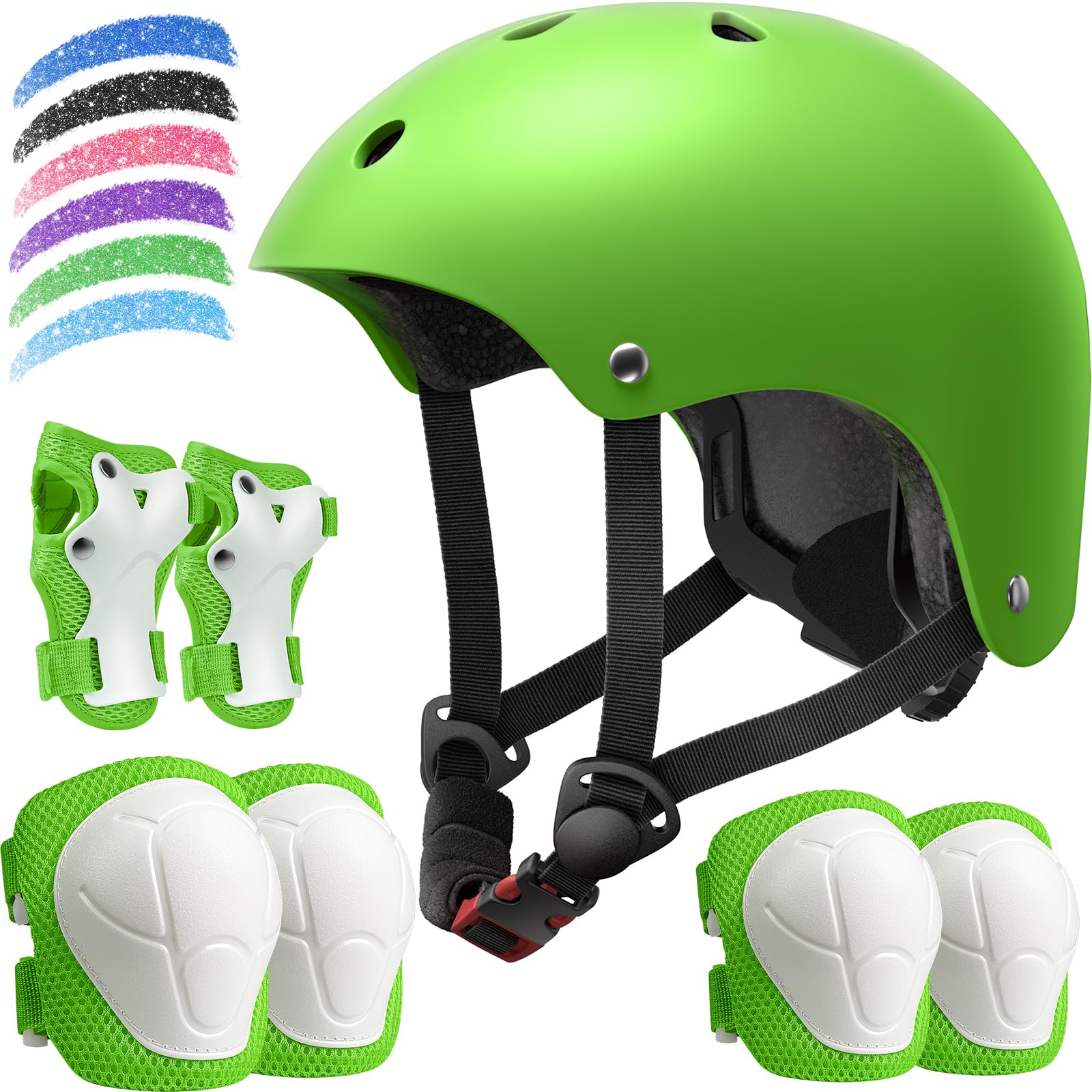 Kids Bike Helmet Set, Adjustable Helmet for Ages 3-15 Year Boys Girls, Pad Set with Knee and Elbow Pads for Bike, Roller, Skating, Scooter, Longboard and More Sports