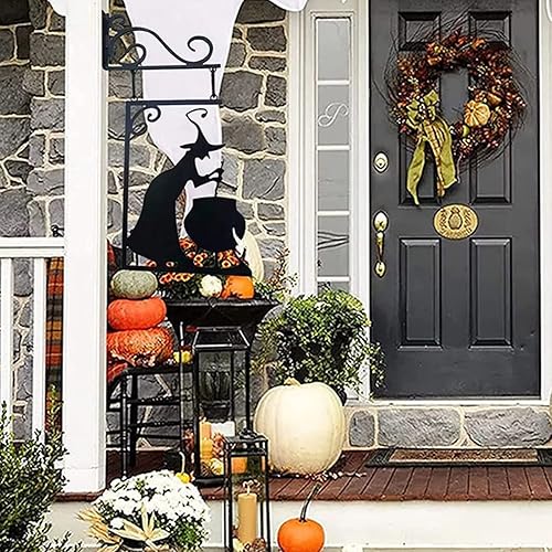 Miniatura 4 de Naysku Decoración de pared de silueta de caldero de bruja de metal para Halloween, caldero de bruja de hierro, decoración para colgar en la pared