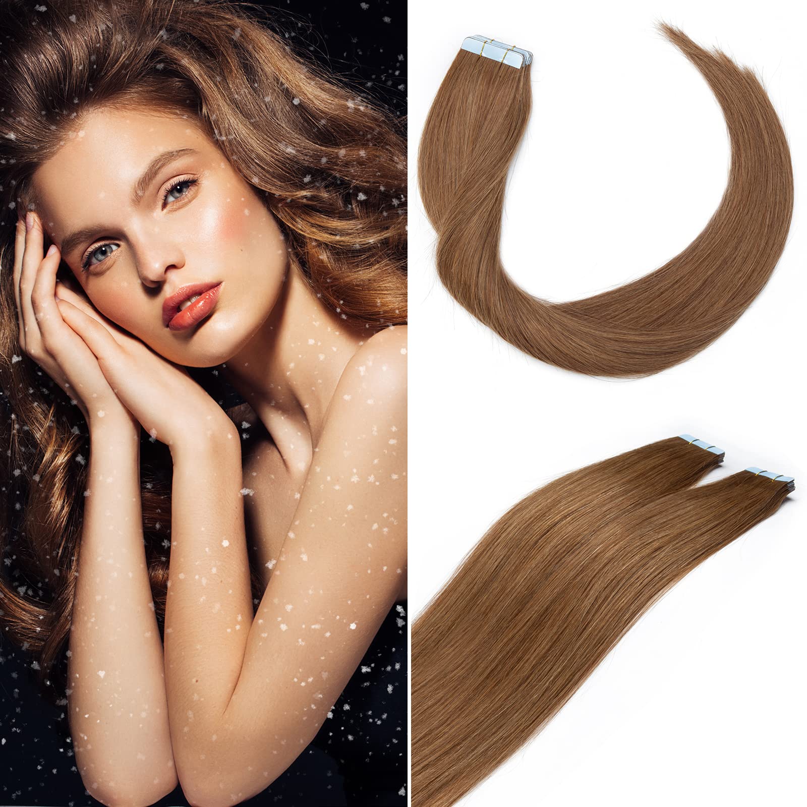 12"(30cm) SEGO 10PCS Extensiones Adhesivas Naturales Pelo Humano sin Clip [#4/27 Castaño Chocolate/Rubio Oscuro] Cabello 100% Remy Liso Balayage Tape in Human Hair (20g) — view 30