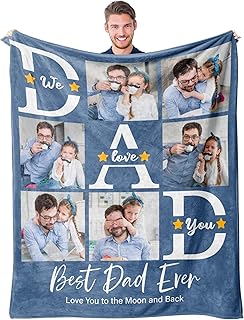 Easycosy Fathers Day Dad Gifts Personalised Blanket Photo and Text Custom Dad Blanket with Pictures for Adults Kids Pet Blanket Throw Personalised Gifts for Men Women Family Friends for Father\'s Day
