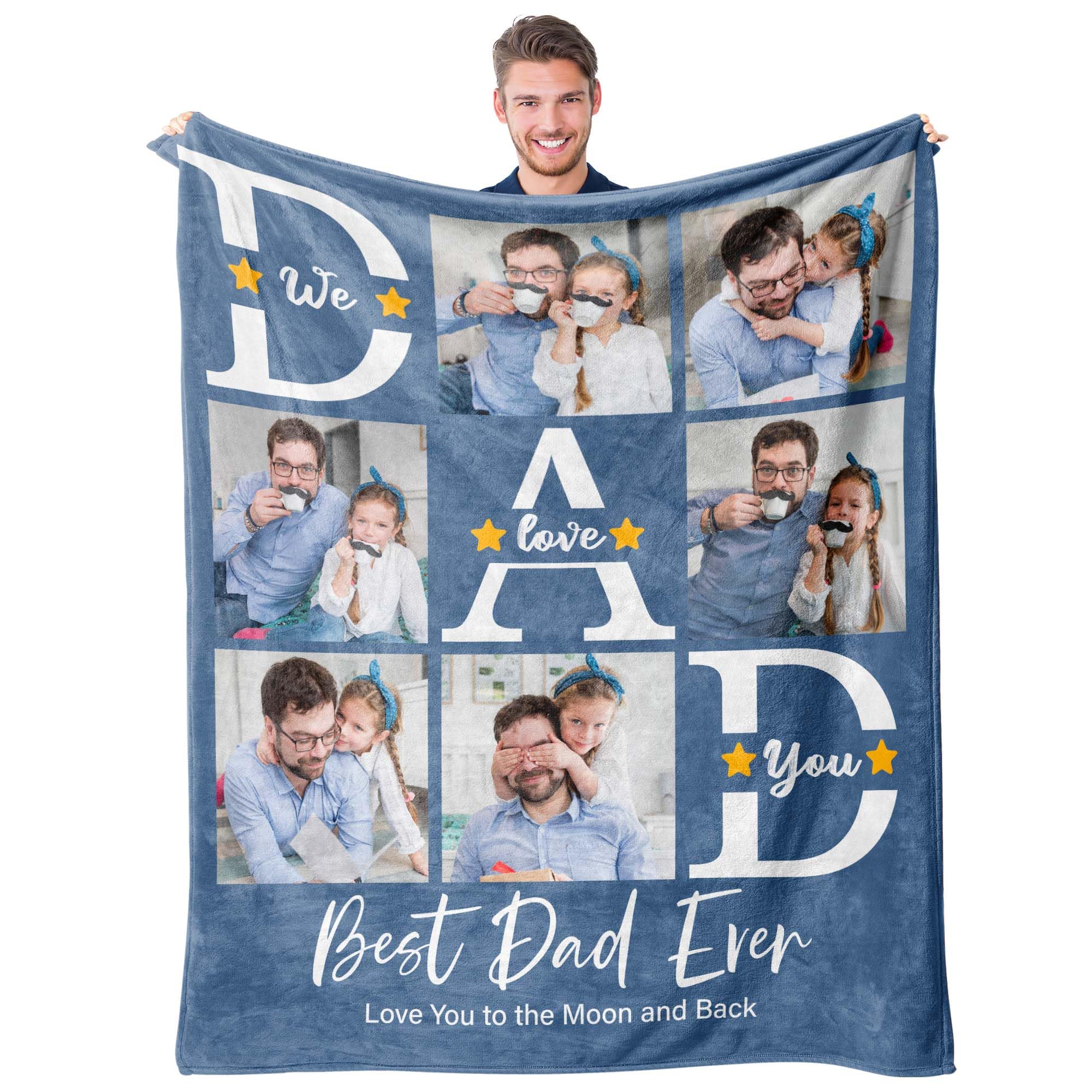 Easycosy Fathers Day Dad Gifts Personalised Father's Day Blanket Photo and Text Custom Dad Blanket with Pictures for Adults Blanket Throw Personalised Anniversary Birthday Gifts for Men Daddy Grandad