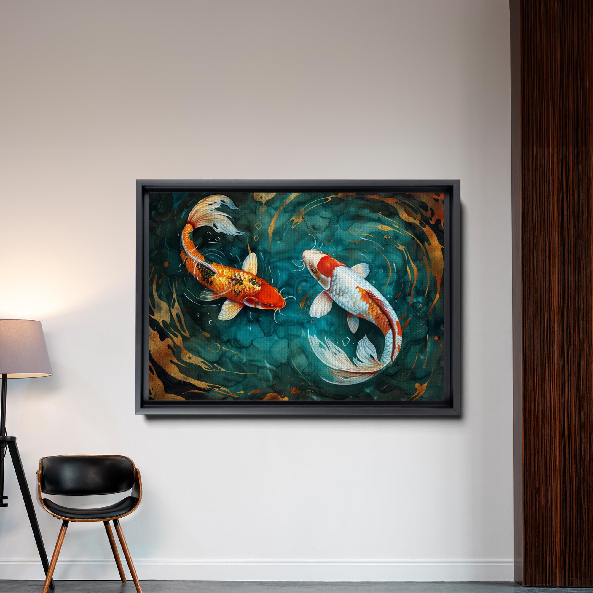 Amazon.com: Two Gold Koi Fish Feng Shui Art, Modern Wall Art