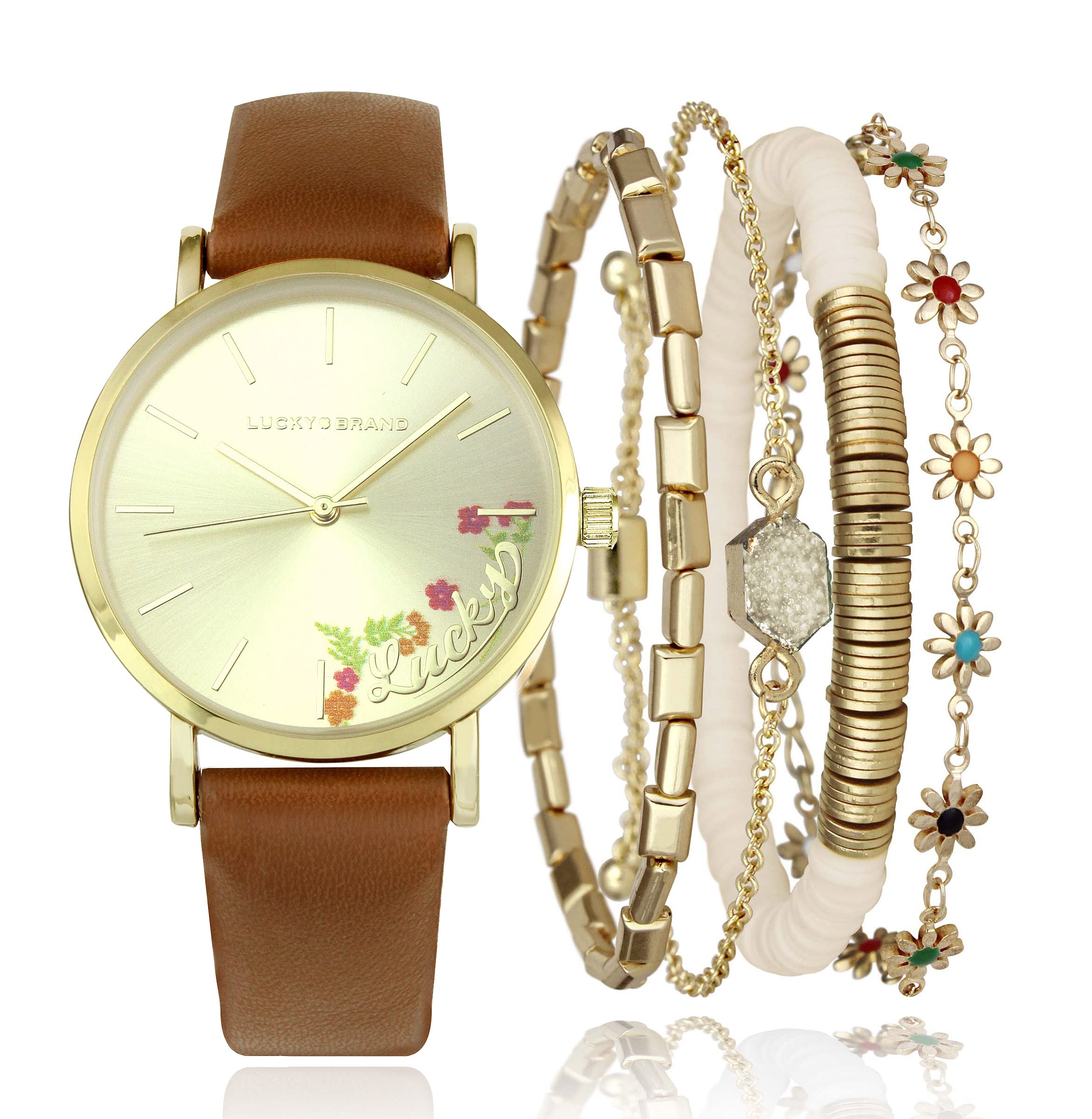 Lucky Brandwatches For Women Floral Dial With Genuine Leather