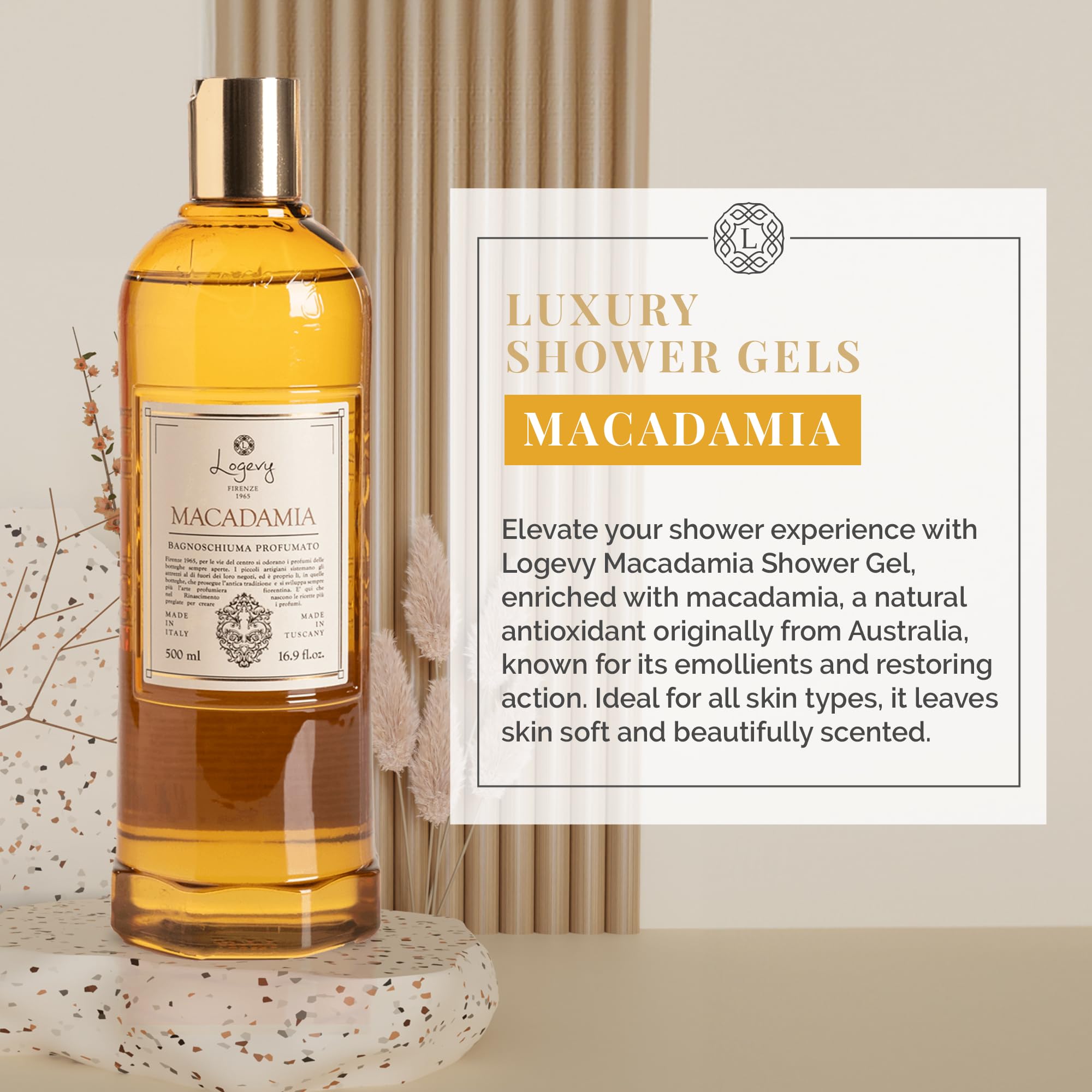 Logevy Macadamia Shower Gel, Indulgent Aroma Made from the Best Skin-Friendly Ingredients - Image 2