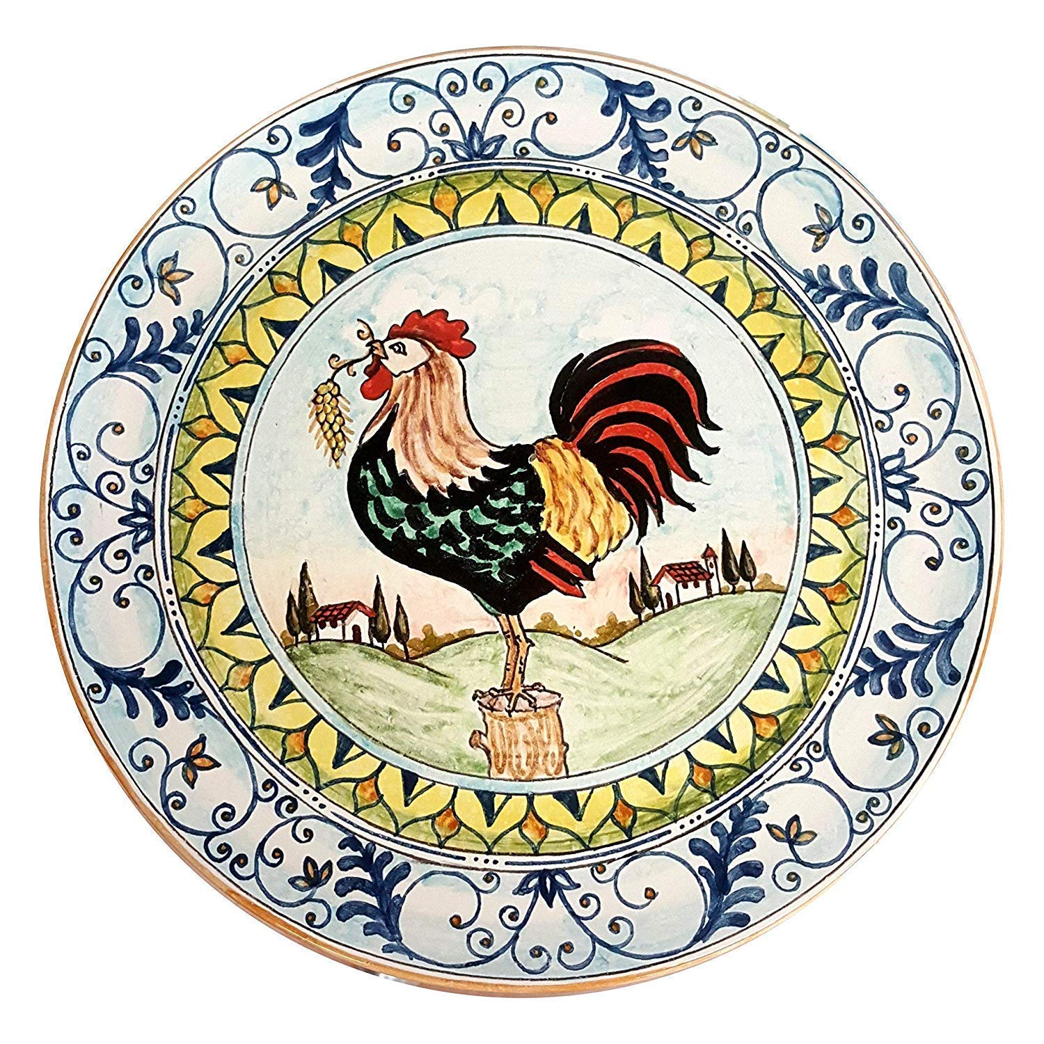 Italian Ceramic Art Pottery Plate Dish Hand Painted Decorated Rooster Tuscan Made in ITALY