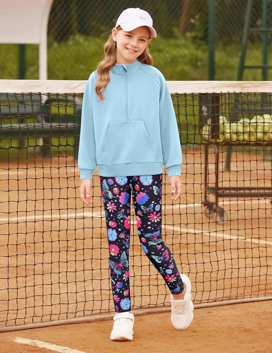 Girls Clothes Half Zip Sweatshirt Top and Full Print Tight Pants 2 Piece Outfit for Kids 6-14 - Image 2