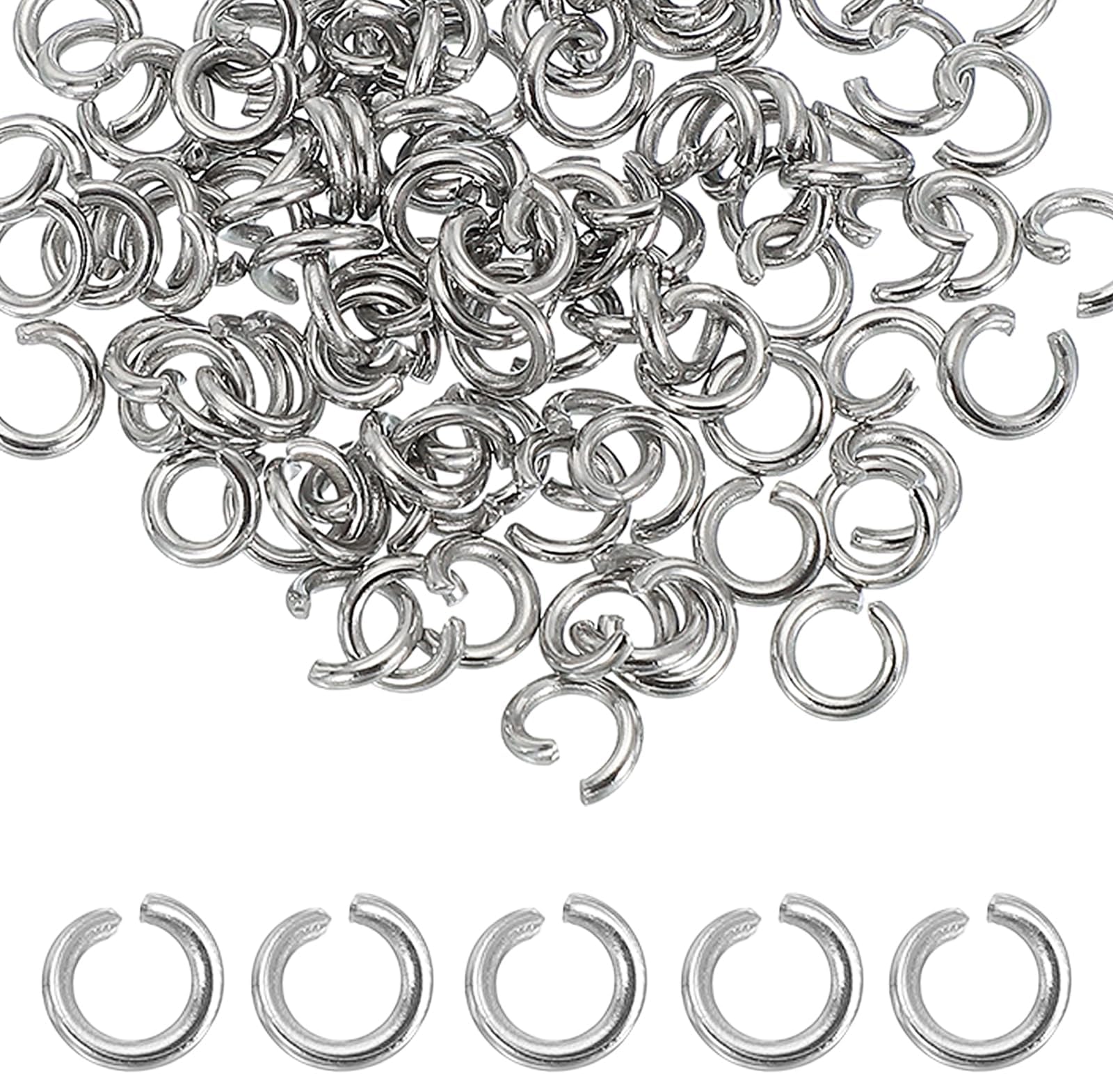 – sourcing map 160pcs Open Jump Rings, 6mm Stainless Steel Split O Rings 1.2mm Thick Connector Ring for Bracelet Necklace Pendant Jewelry Keychain DIY Craft Making, Silver