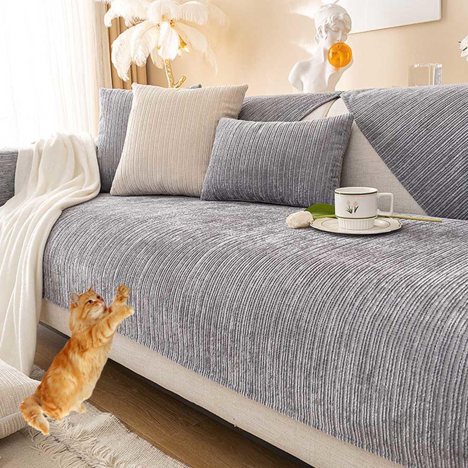 Racib L Shape Velvet Sofa Cover, Non-Slip, Waterproof, M-70x90cm