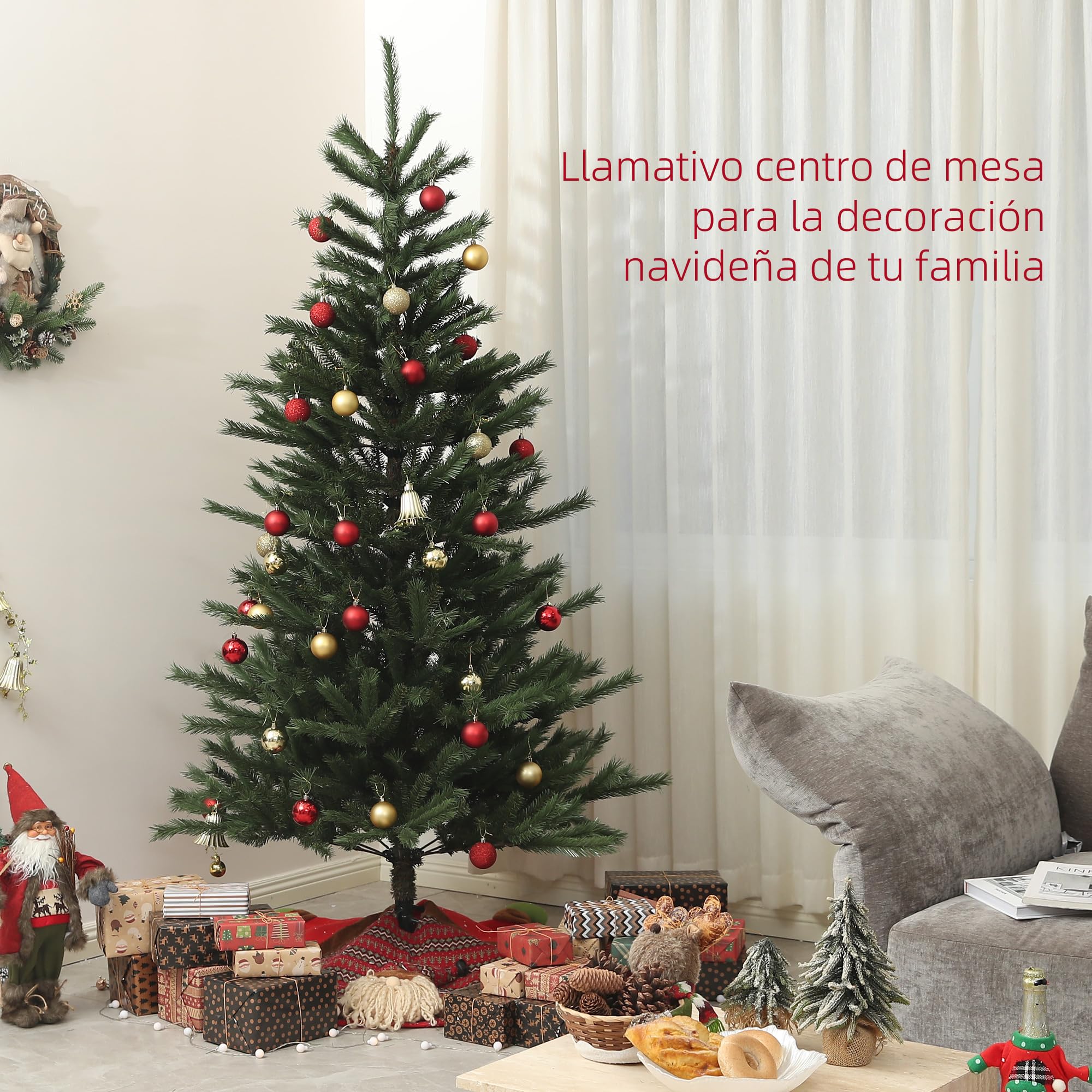 HOMCOM Árbol de Navidad 210 cm Árbol de Navidad Artificial con 793 Ramas y Soporte de Acero Árbol Navideño para Salón Interior Verde