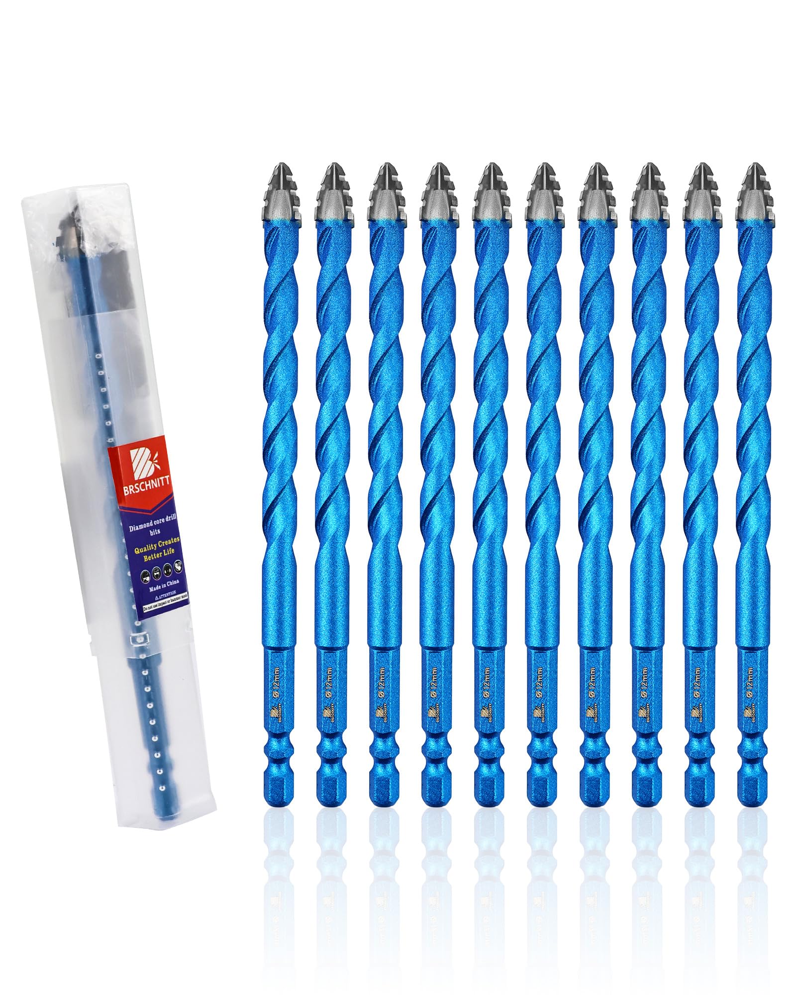 Juego de Brocas de Carburo para Mampostería - 10 Piezas 12mm Brocas Porcelanico Set para Madera, Plástico, Ladrillo, Cerámica, Vidrio, Hormigón y Mármol
