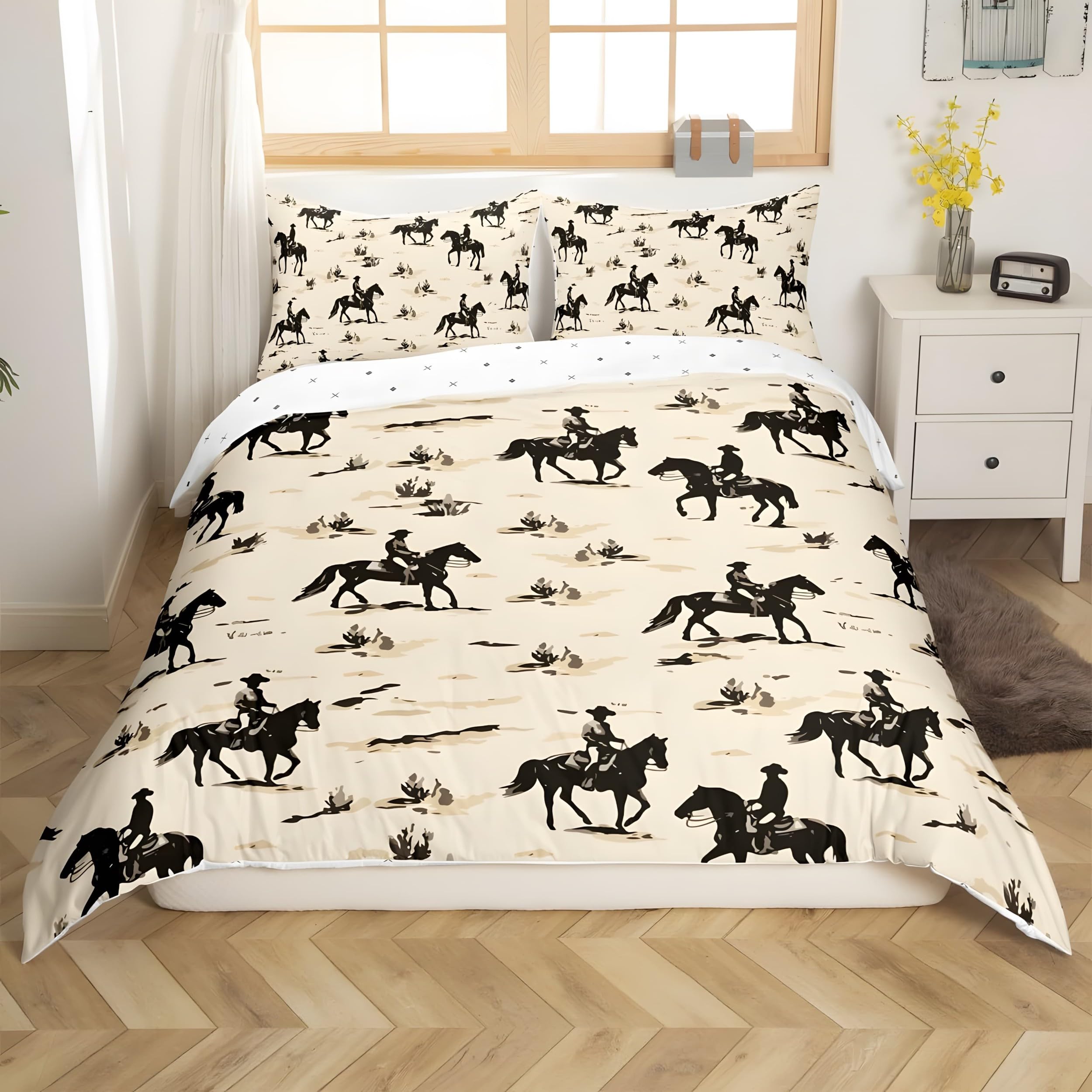 YZQGLHP Western Style Emperor Duvet Cover Denim Pattern Printed Microfiber King Size Duvet Cover Set with 2 Pillowcases 50x75 cm, Soft & Cozy, Easy Care with Hidden Zipper