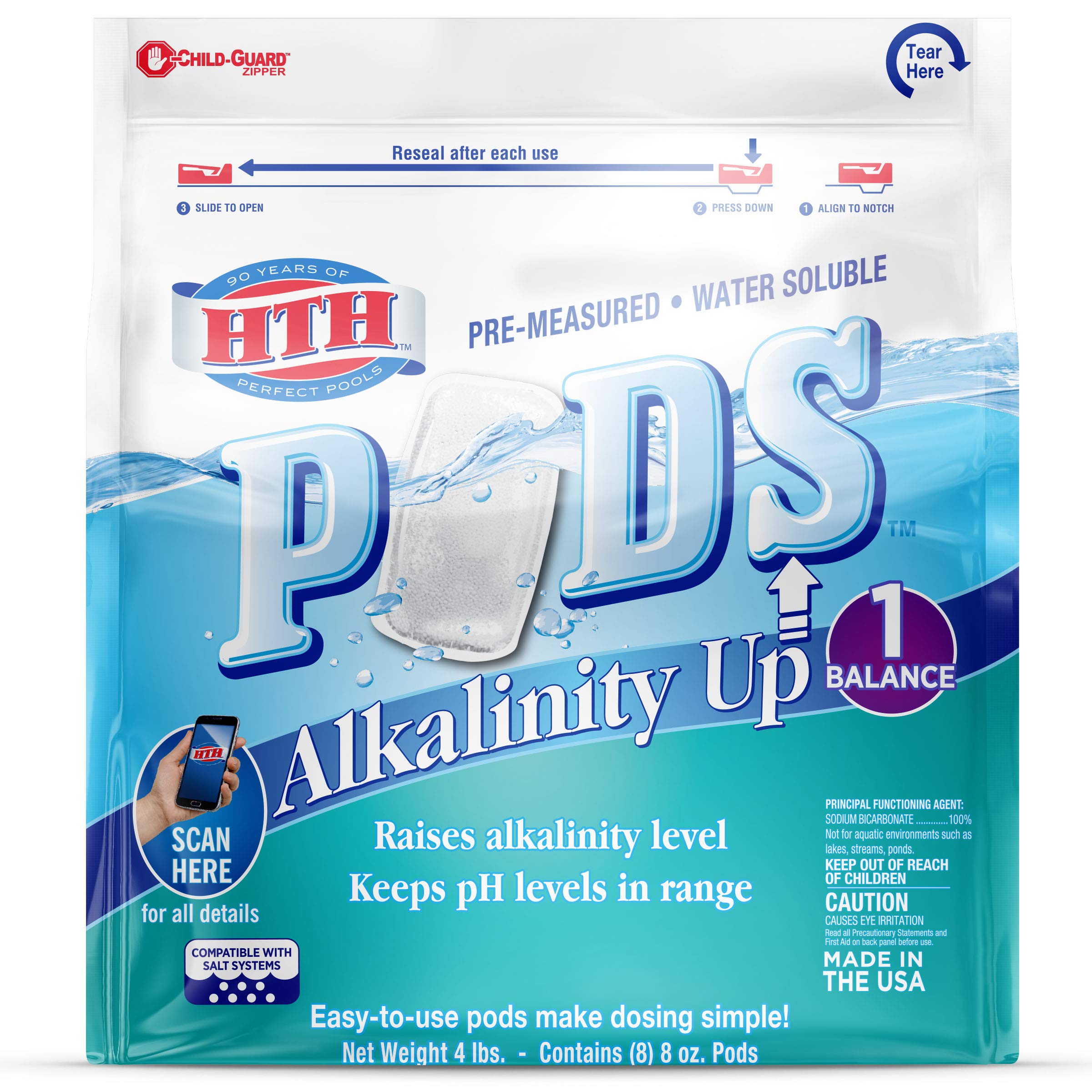 HTH 67150 Alkalinity Up Pods Balancer for Swimming Pools, 8 ct