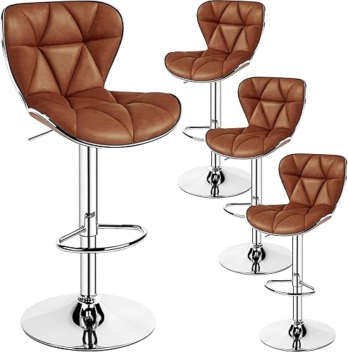 Miniatura 13 de Yaheetech Juego de 2 taburetes de bar, taburetes de bar ajustables de piel sintética con respaldo de concha, sillas de bar con reposapiés para Negro