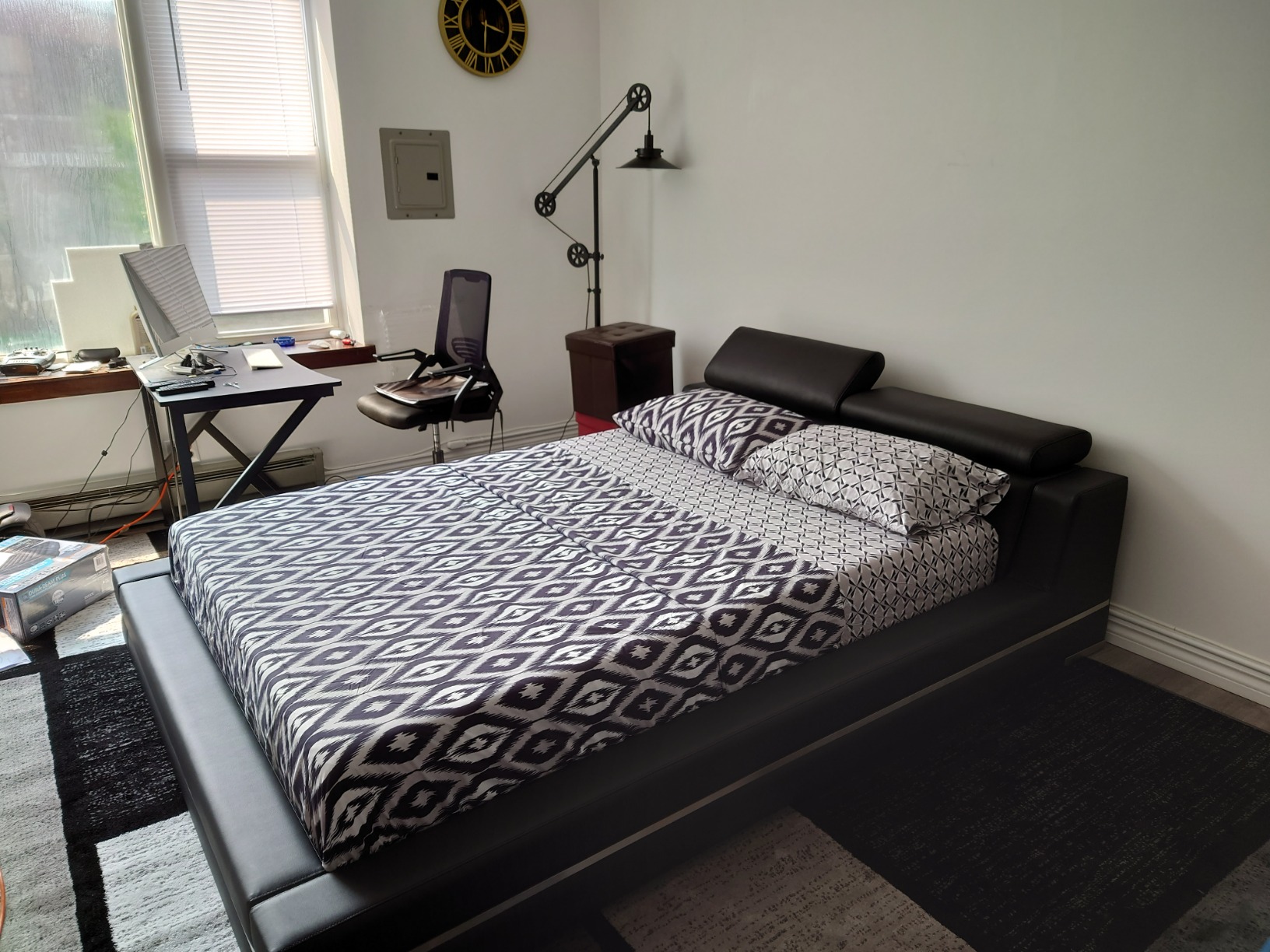 111/mo Finance Zuri Hera Genuine Black Leather Platform Bed with