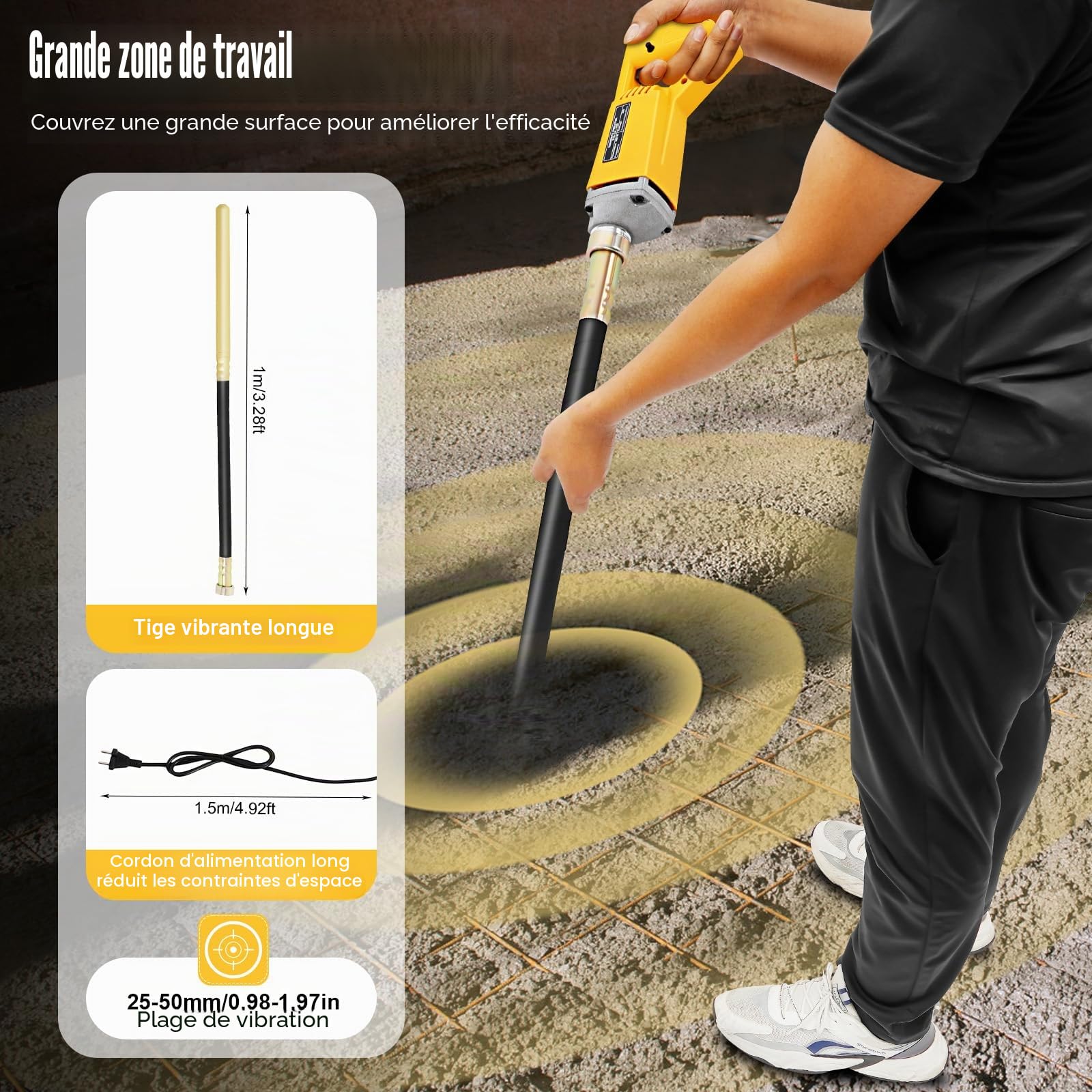 Vibrateur à béton 800W/1300W vibrateur vibrateur à béton avec tube vibrateur intérieur vibrateur à bouteille longueur 1/1,5 m compacteur pour béton diamètre de la