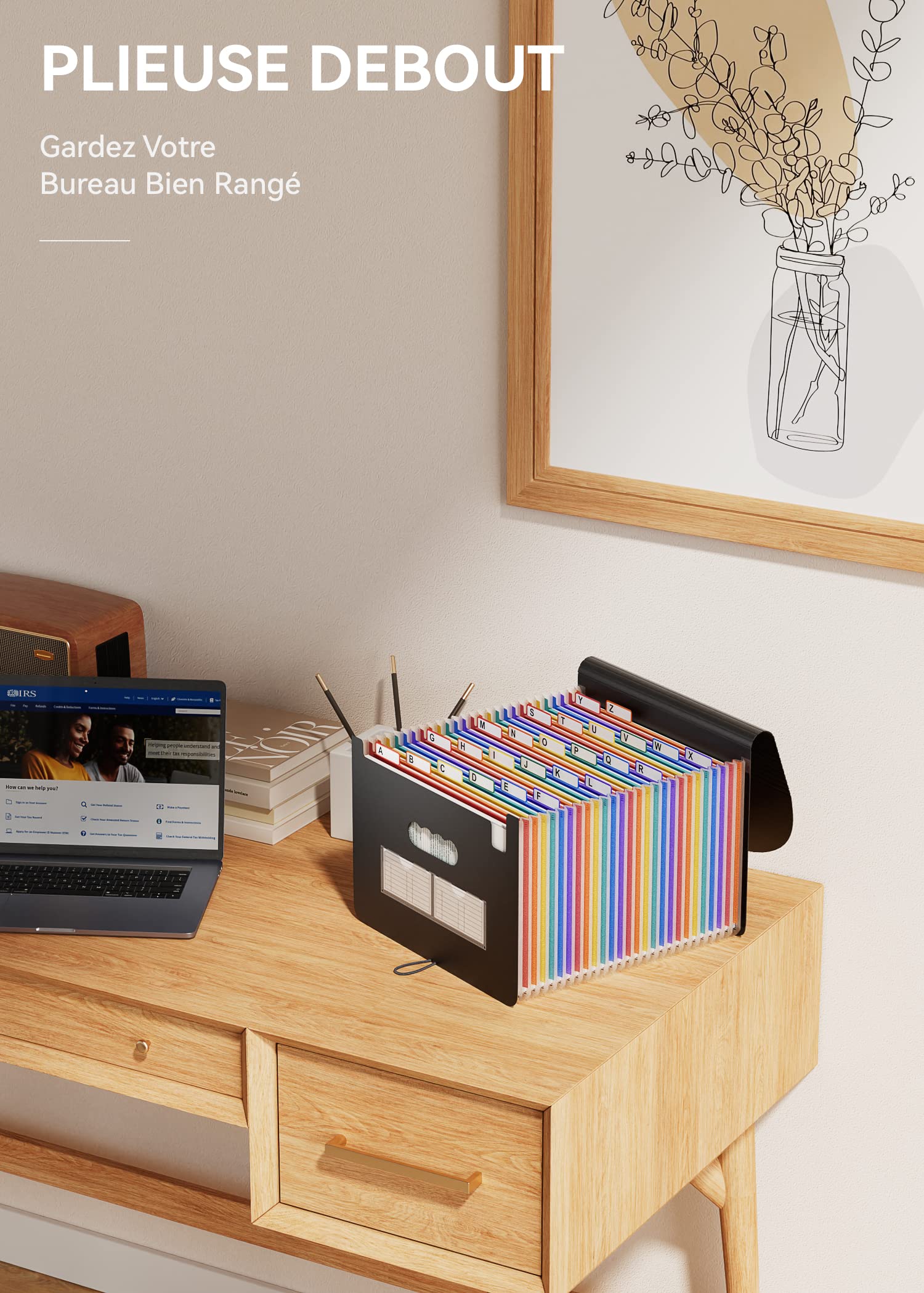 Trieur A4 / Range Document/Rangement Papier - ABClife Valisette Rangement documents Classeur Organiseur Extensible Accordéon Document (Trieur 24 compartiments)