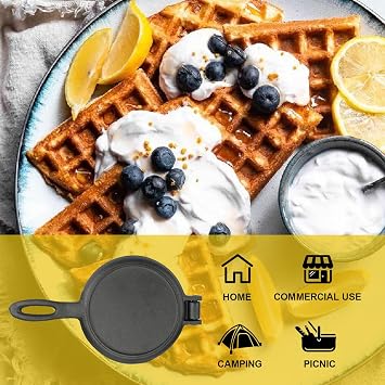 Cast Iron Waffle Maker for Stovetop or Grill, 7 inch Round Waffle Iron, Two Piece Hinged Non-Electric - Quick Heating, Easy Clean