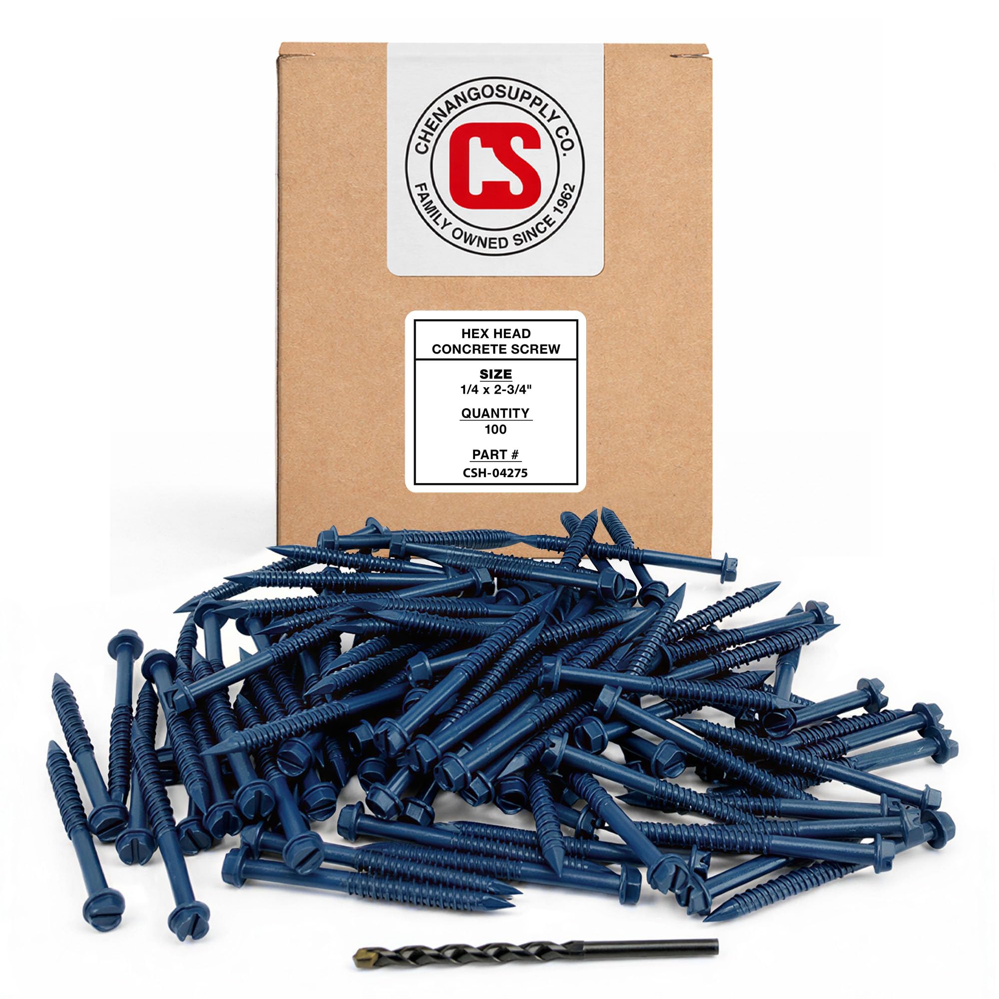 Chenango suministro 1/4 x 2 – 3/4 "Hex Head Concreto Tornillo de anclaje. 100 piezas con broca (1/4 x 2 – 3/4")