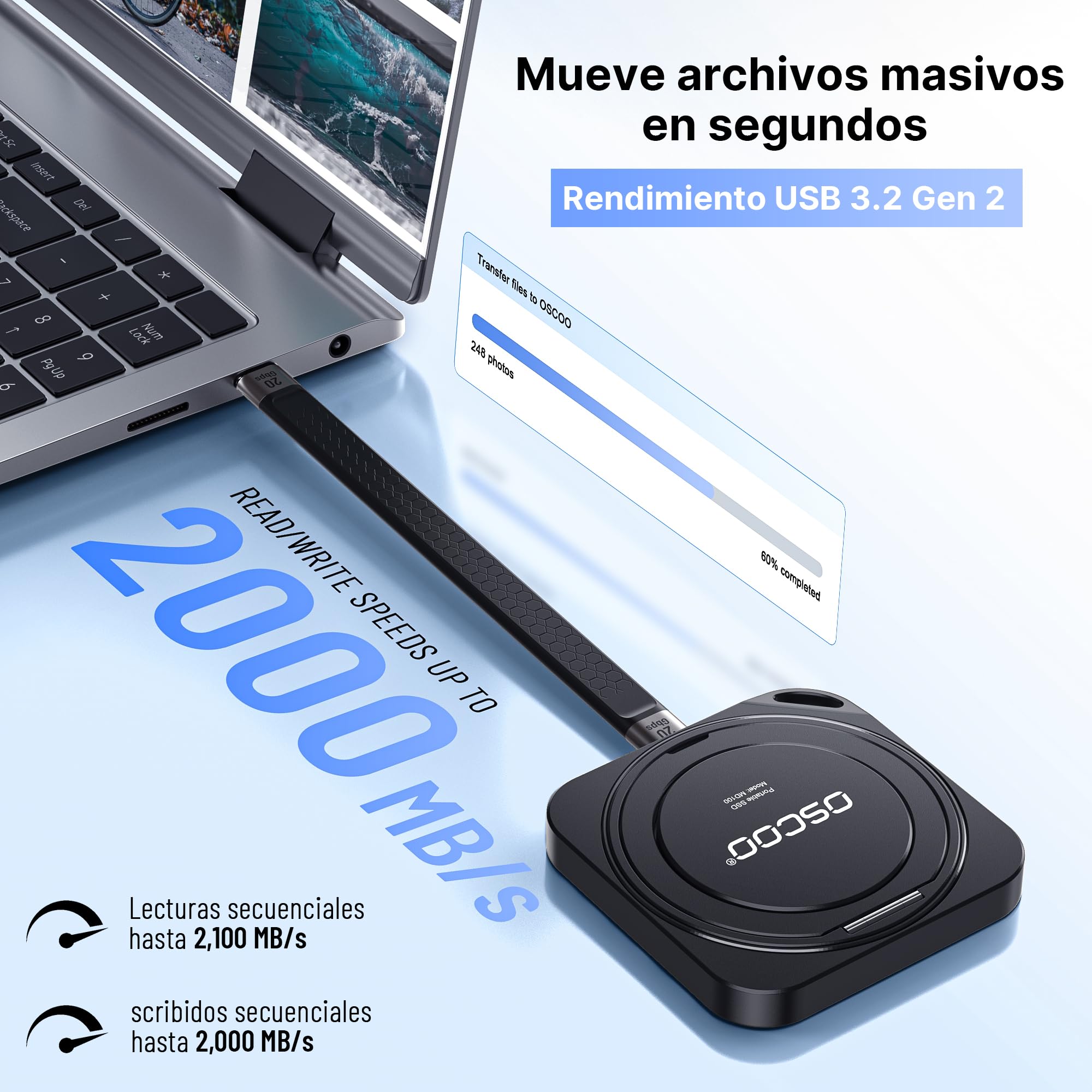 MD100 1TB SSD Magnético Portátil 2000MB/s USB-C | SSD externo USB 3.2 Gen2, compatible con iPhone 15/16/17 ProRes 4K, Mac, PC, Android y tabletas. Ideal para juegos.