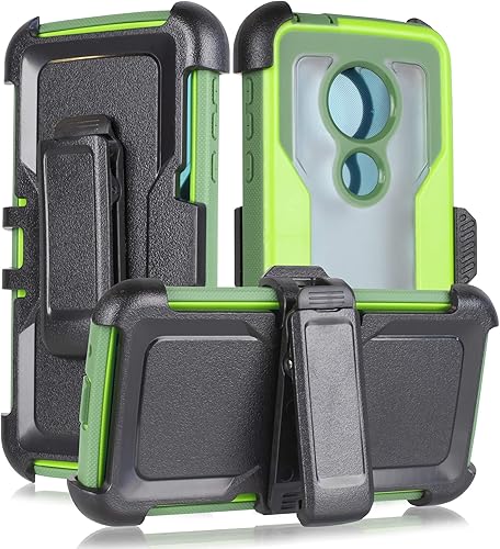 Diseñada para Moto G6 Play, Motorola G6 Forge Funda transparente de cuerpo completo con protector de pantalla integrado con soporte y clip para