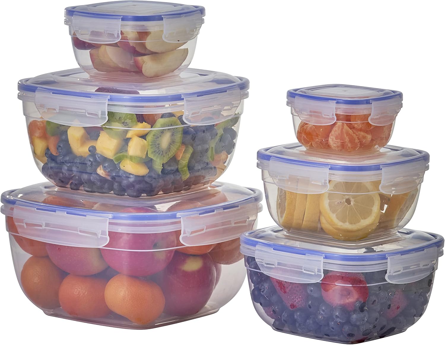 Superio Sealed Plastic Food Storage Container - Airtight, Leakproof Meal Prep Containers with Easy Snap Lid- Microwave and Freezer Safe- Square
