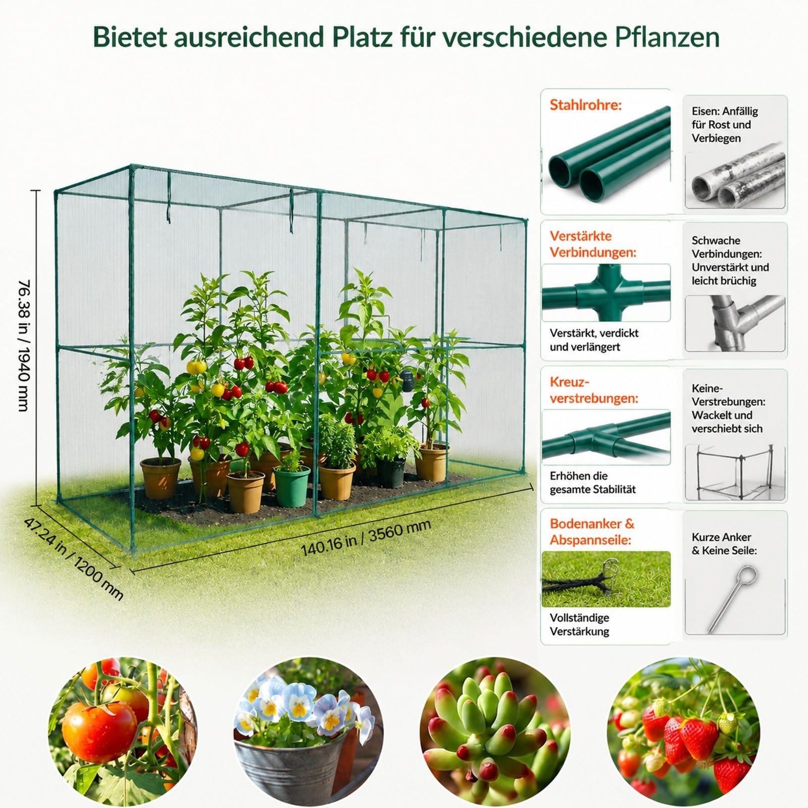 Pflanzenkäfig für Garten mit Reißverschlusstür, Netz für Tomatenpflanzen und Hochbeet im Außenbereich