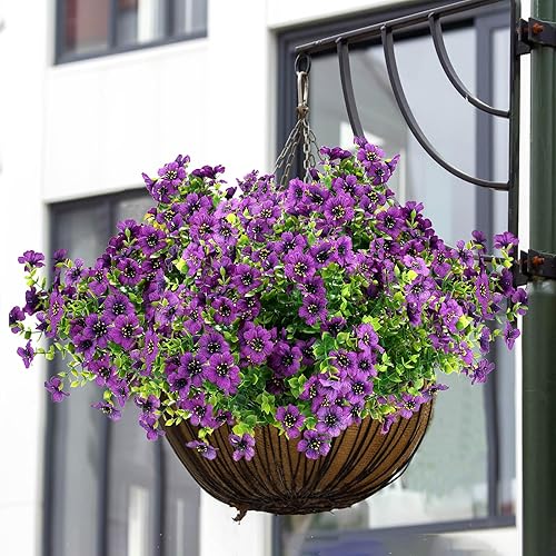 Miniatura 3 de katflyee Flores artificiales resistentes a los rayos UV, 12 paquetes de flores de seda artificiales para exteriores, resistentes a la decoloración,