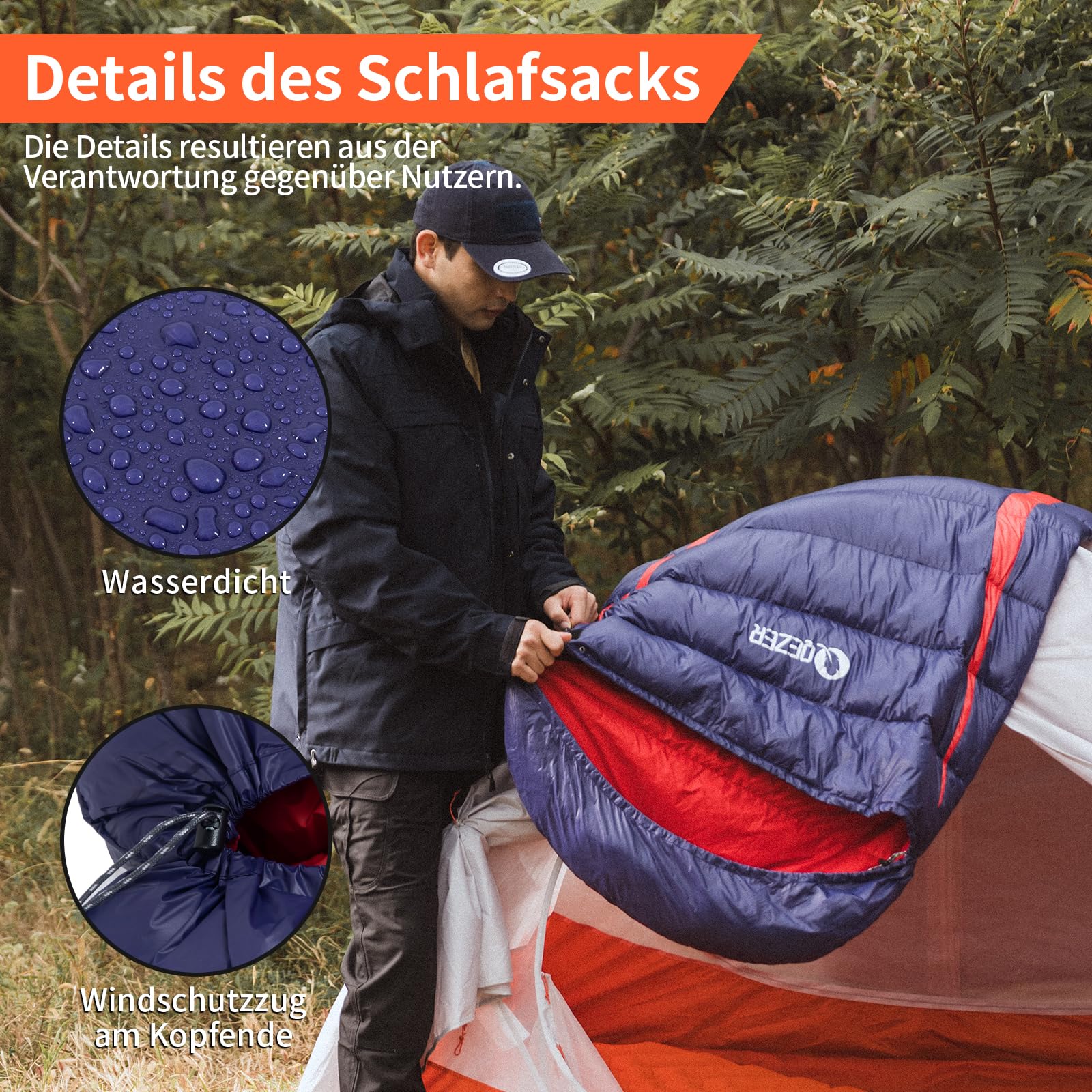 Saco de Dormir Plumón 220x80cm 8~-3℃ 4 Estaciones Ultraligero Camping Senderismo