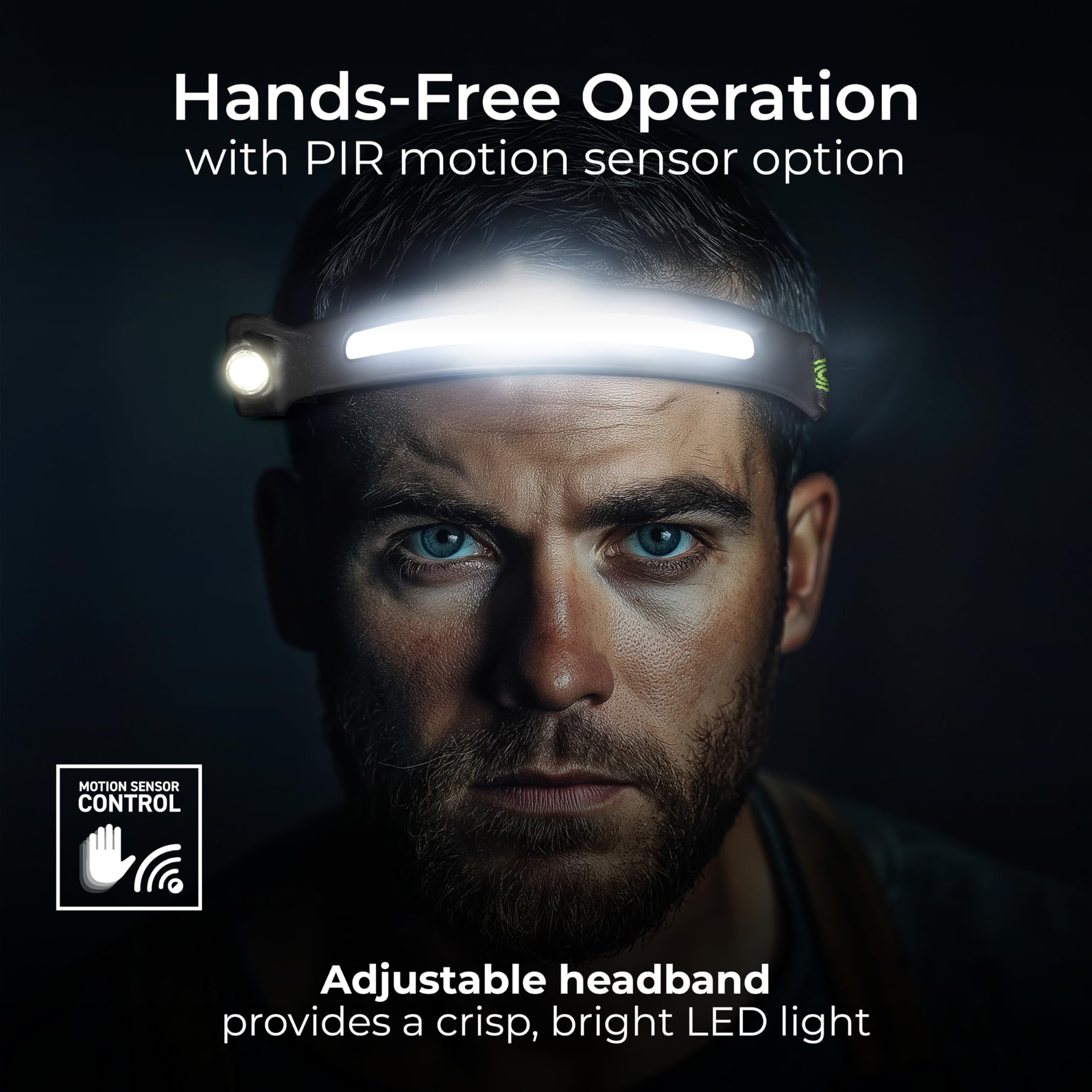 Luceco LED Flexible Head Torch with USB and PIR Motion Sensor, 4 Light Modes, Adjustable, Rechargeable - Image 2