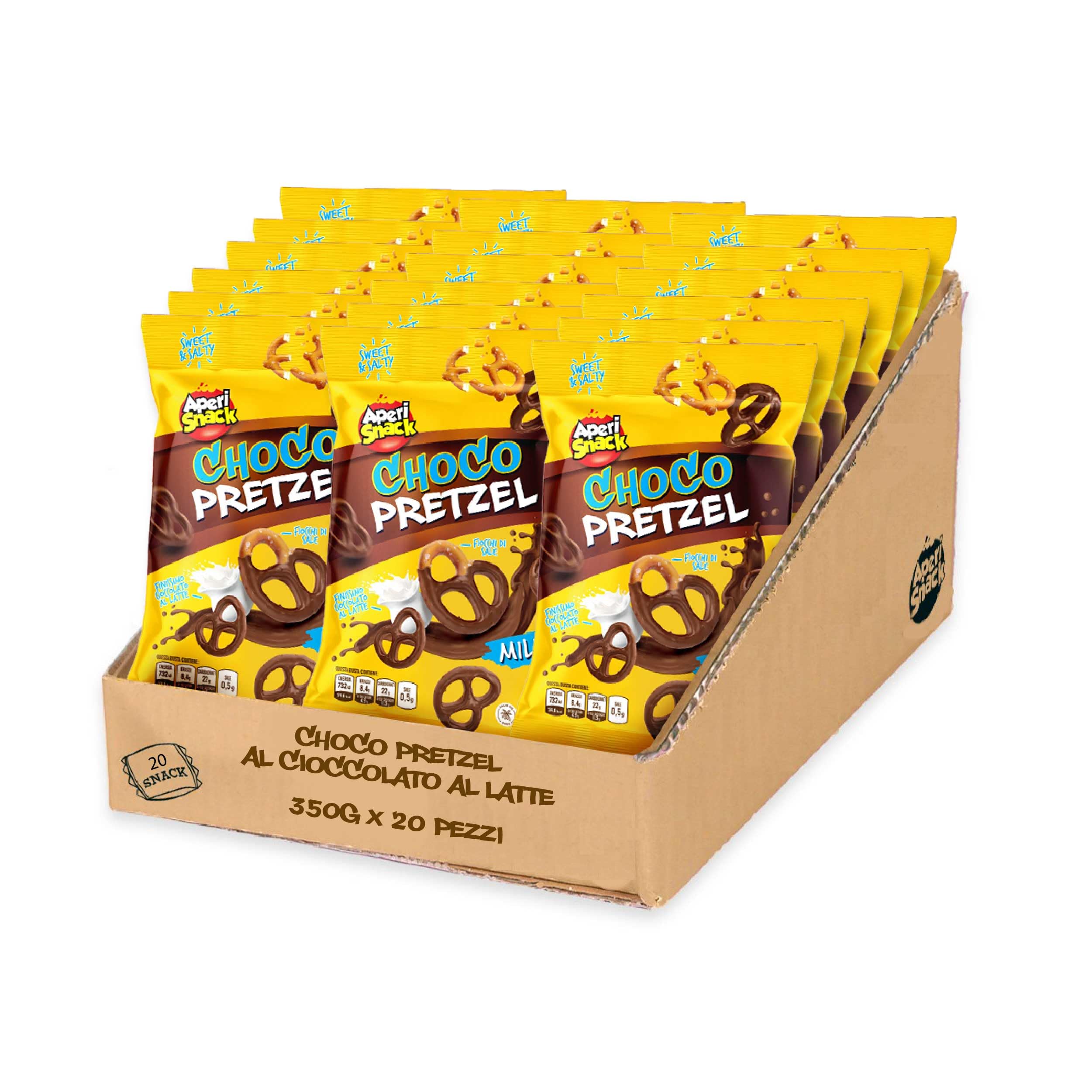 Aperisnack® – AP30.001.02 Choco Pretzel Cioccolato al latte monoporzione 35 g X 20 pezzi, tascabile