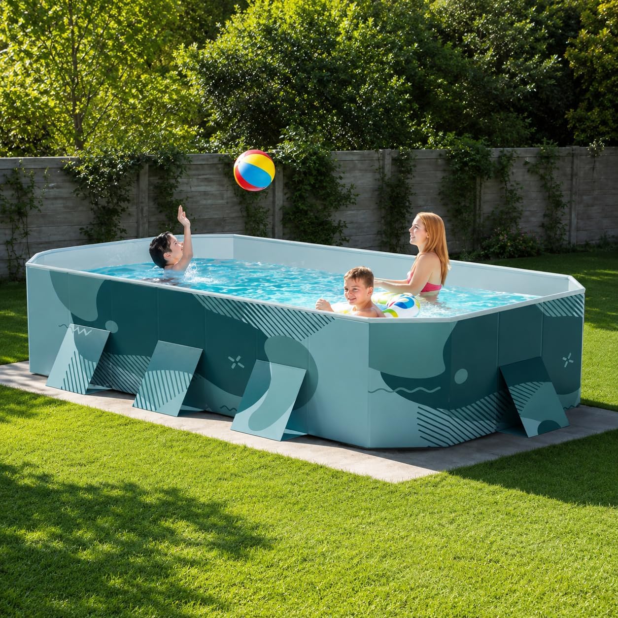 Piscina pieghevole in plastica dura, piscina rettangolare pieghevole per adulti e famiglie, uso giardino all'aperto