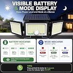 Solar Motion Sensor Light Outdoor, 2500LM 286 LED Solar Outdoor Lights with Power Display & Mode Indicators - 6500K Adjustable 3-Head Flood Light, IP65 Waterproof for Garden, Garage, Yard - 2 Pack