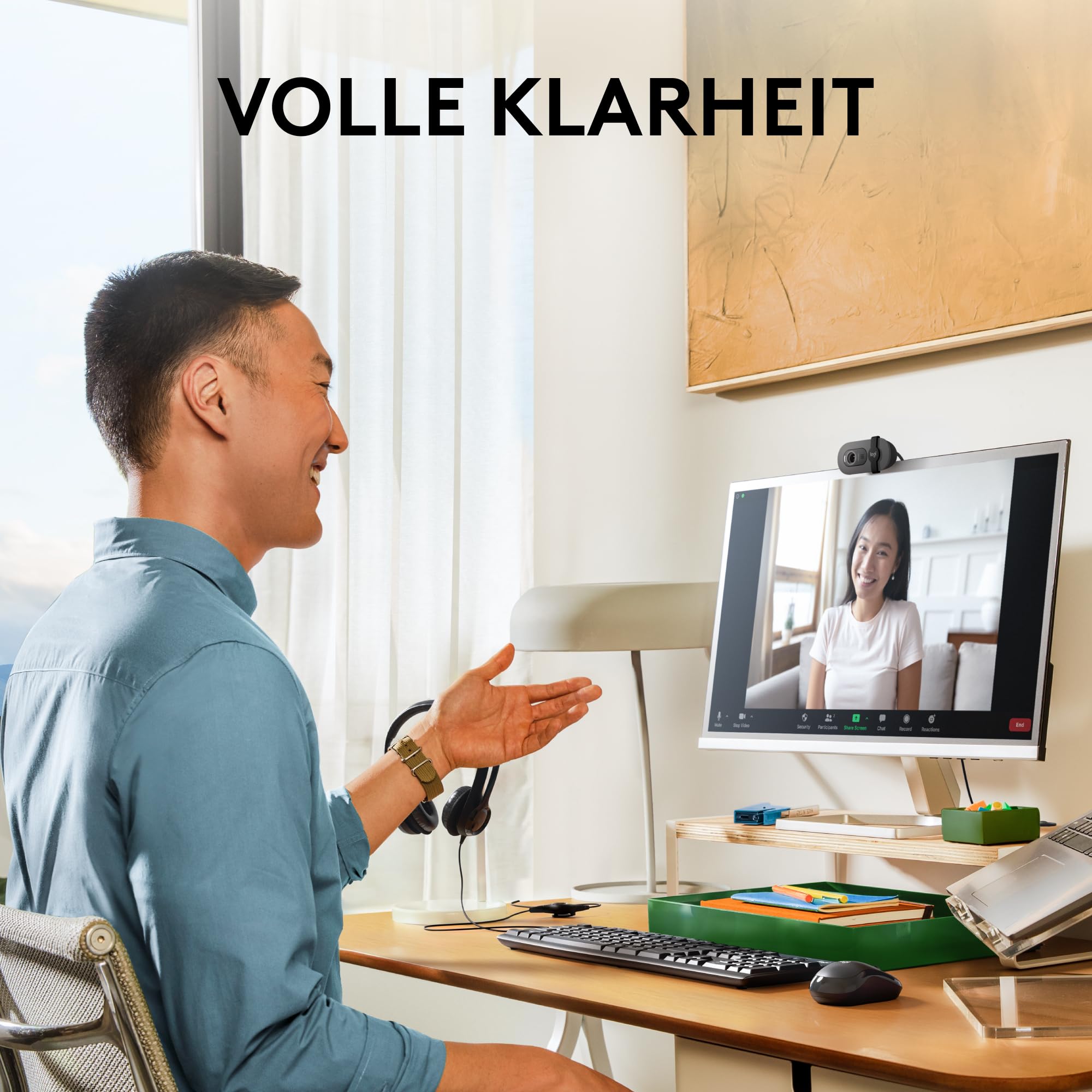 Logitech Brio 100 Full HD-Webcam, Auto-Lichtausgleich, integriertes Mikrofon, USB-A, Graphit