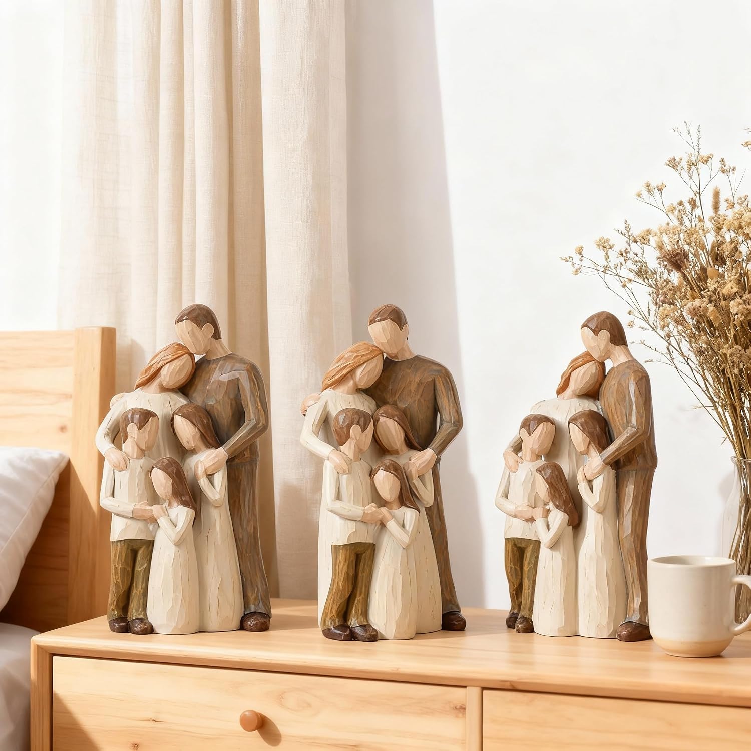 Family Figurines Father Mother Daughter Son Figurine,Sentimental Gifts for Family,Mom and Baby Child Statue Hand-Painted Sculpted,Birthday for Wife from Husband (Brown)