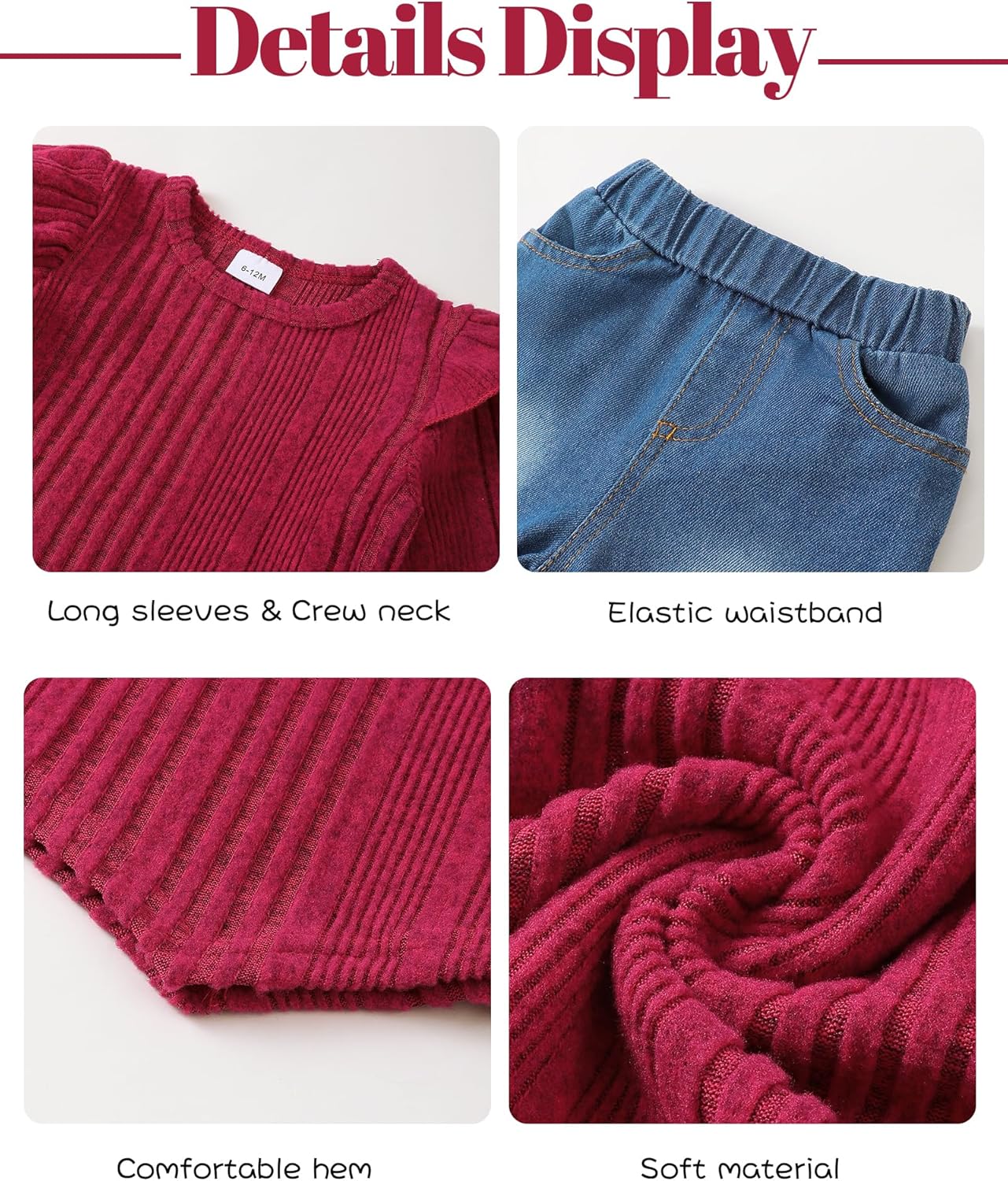 SUNNY PIGGY Toddler Girl Clothes Little Baby Girl Denims Outfits Jeans Pants Set Little Infant Baby Clothes for Girl Pink 12-18 Months image 4 of 5 B0D7MM8273