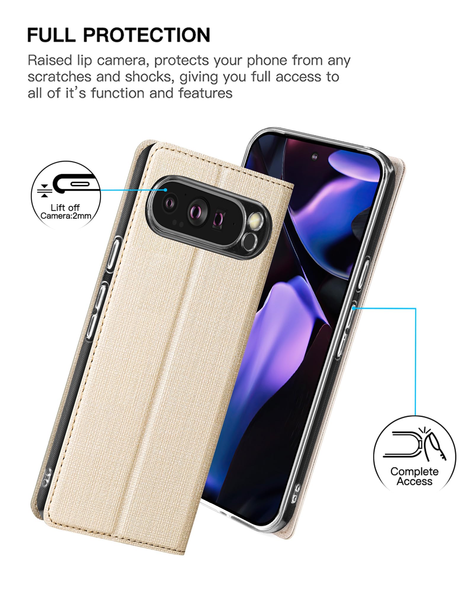Foluu Custodia Portafoglio Con Magnetica Per Google Pixel 9 Pro XL 2024 - In Tela Morbida, 3 Slot Carte, Carta Di Credito, Contanti, E Cavalletto - 5
