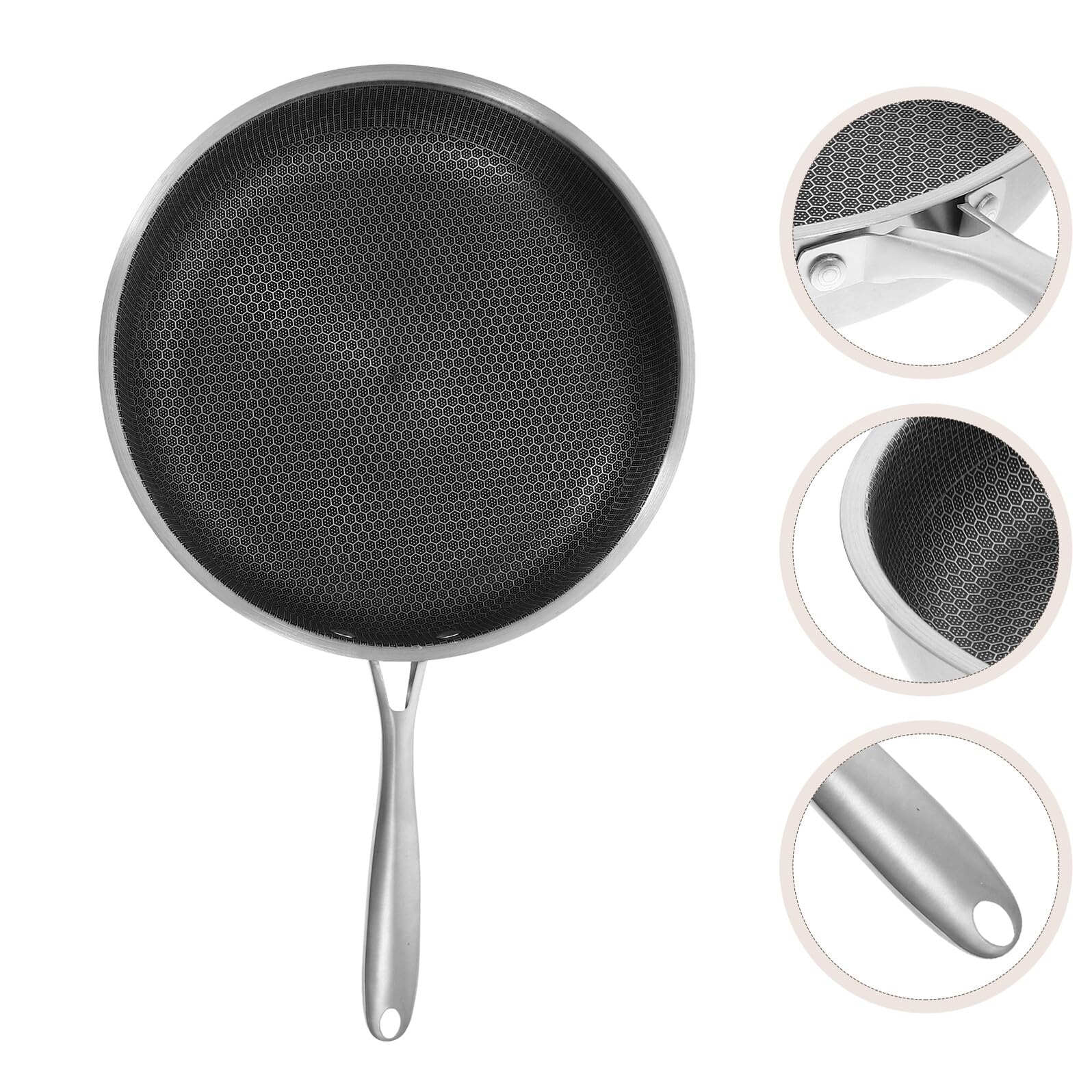 NOLITOY Padella Piccola per Uova Fritte in Acciaio Inox, Argento | Fondo a Nido D’ape, Calore Uniforme, Pulizia Semplice, Adatta a Pesce e Crostacei in Cucina